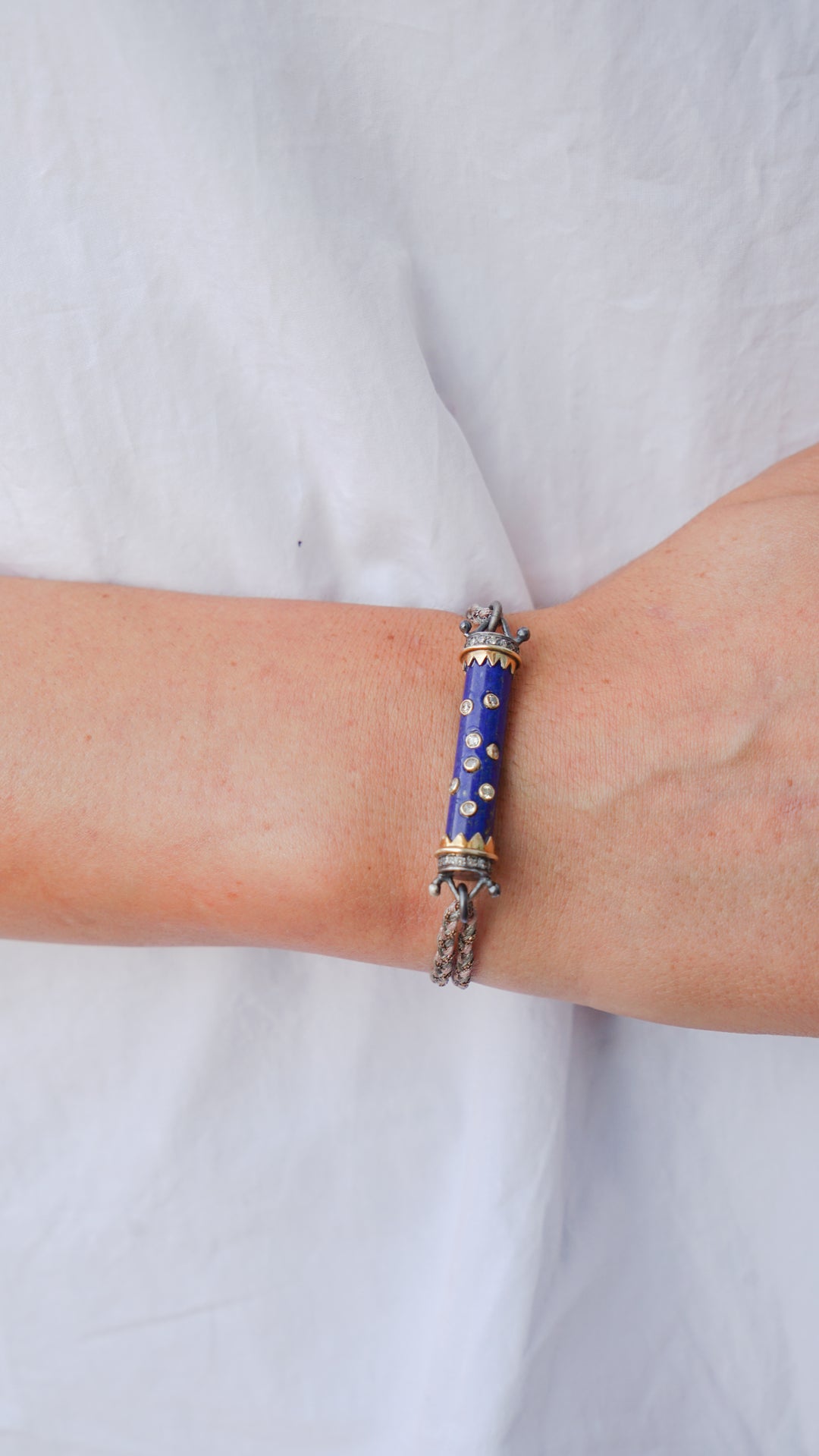 10k/SS Lapis Roller Bracelet with Diamonds