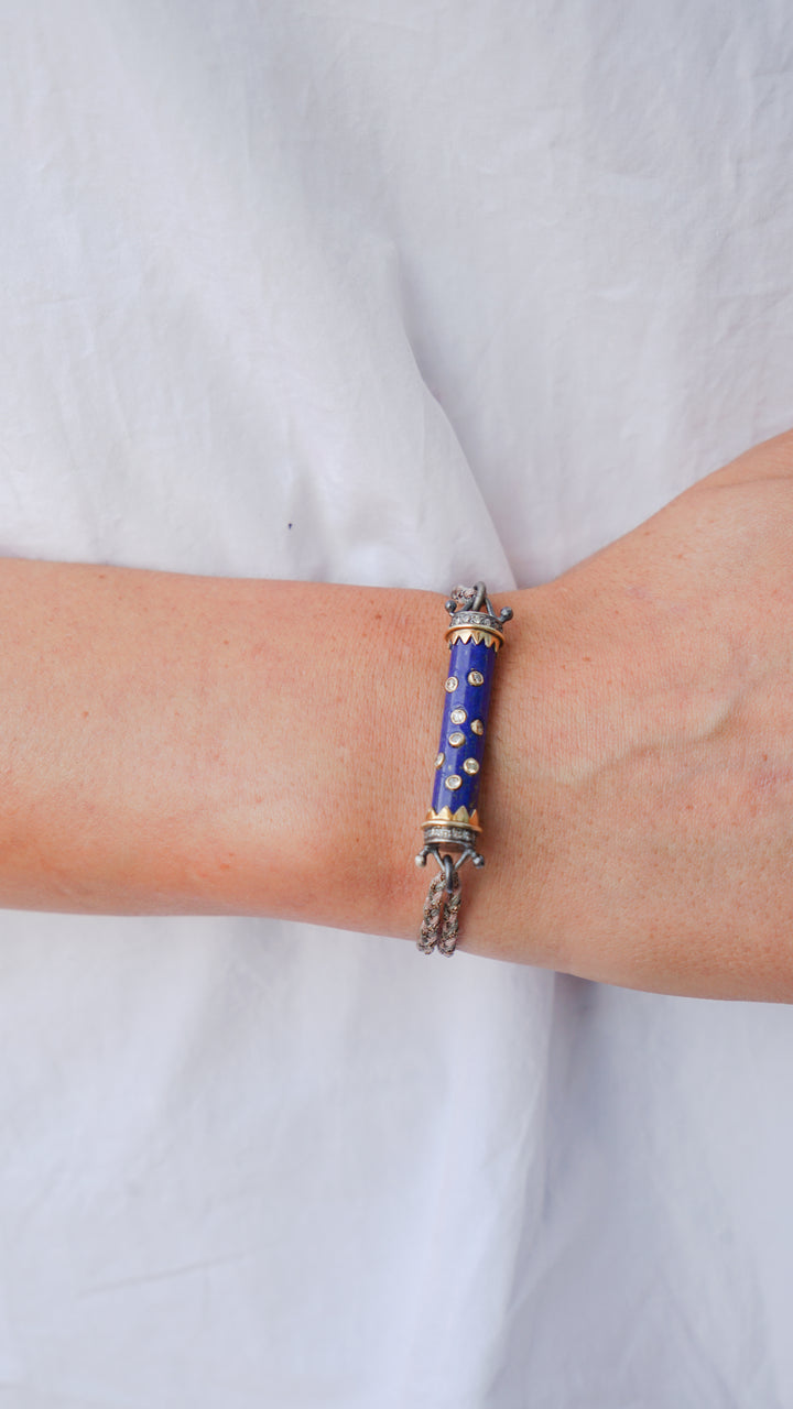 10k/SS Lapis Roller Bracelet with Diamonds
