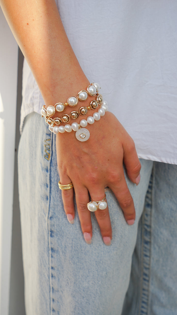 Pearl Bracelet with Moonstone and Topaz Charm