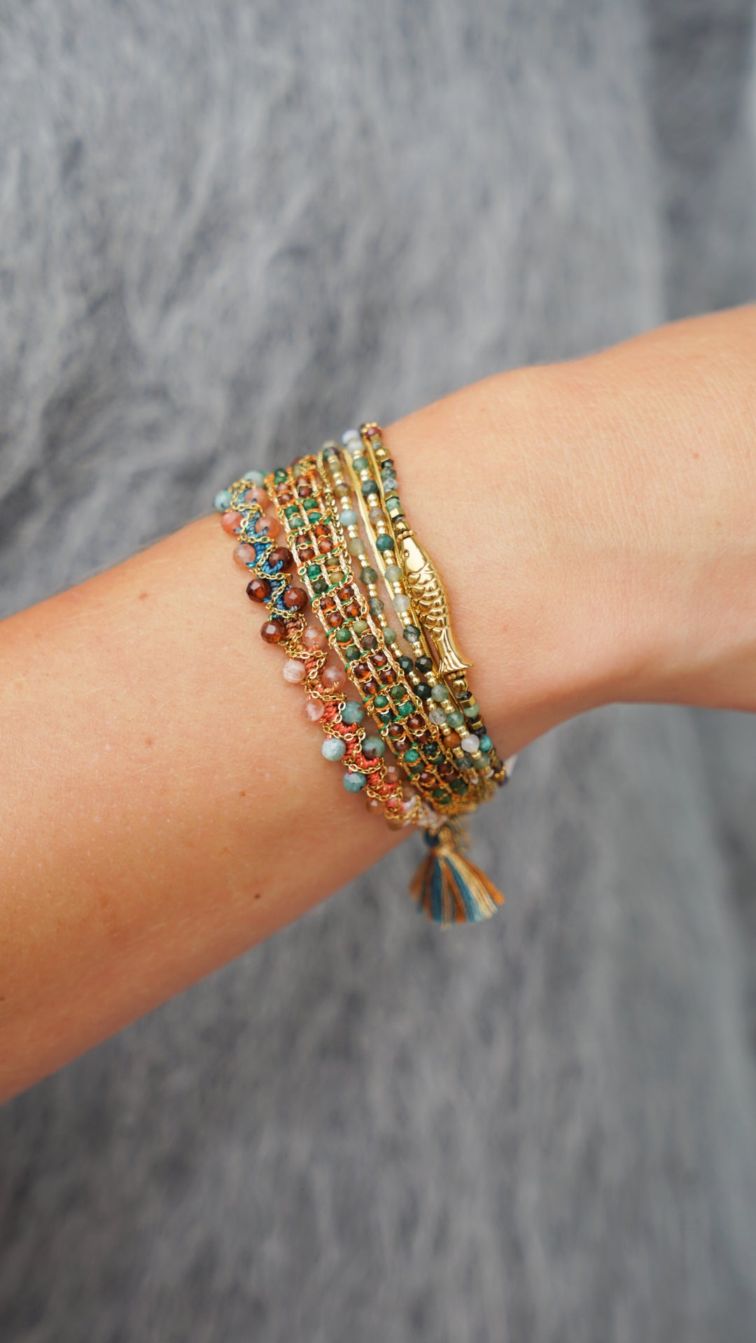 Green Bead Bracelet with Fish Charm