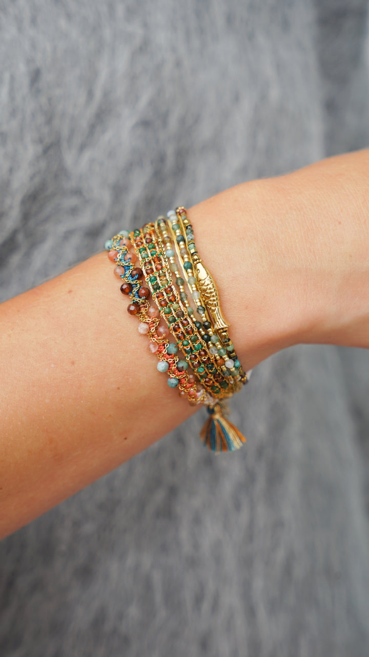 Green Bead Bracelet with Fish Charm