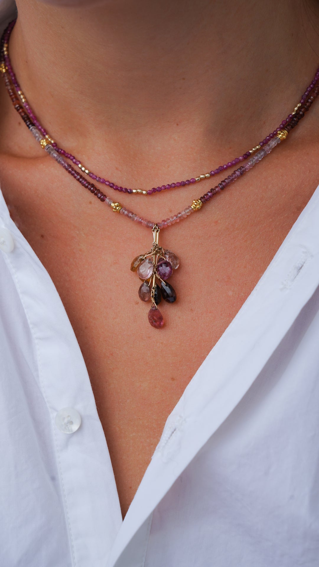 Spinel Necklace with Tourmaline Cascade