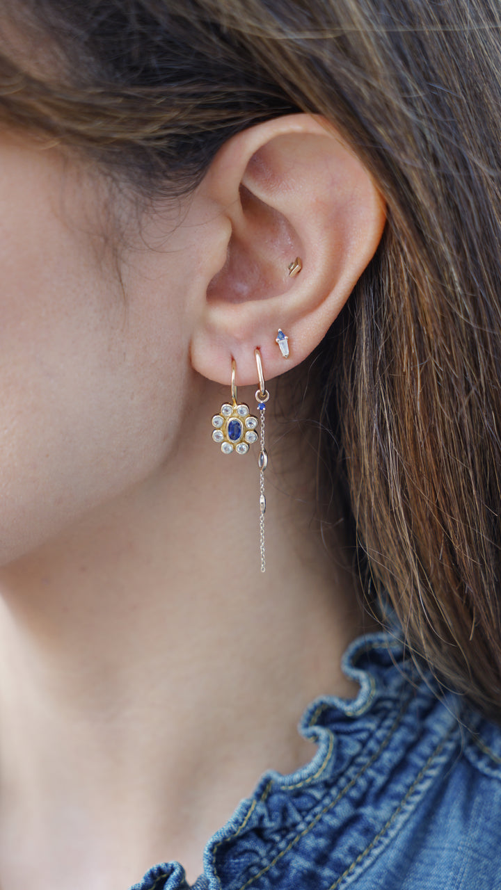 9k Mini Prism Stud Earrings with Sapphire and Moonstone
