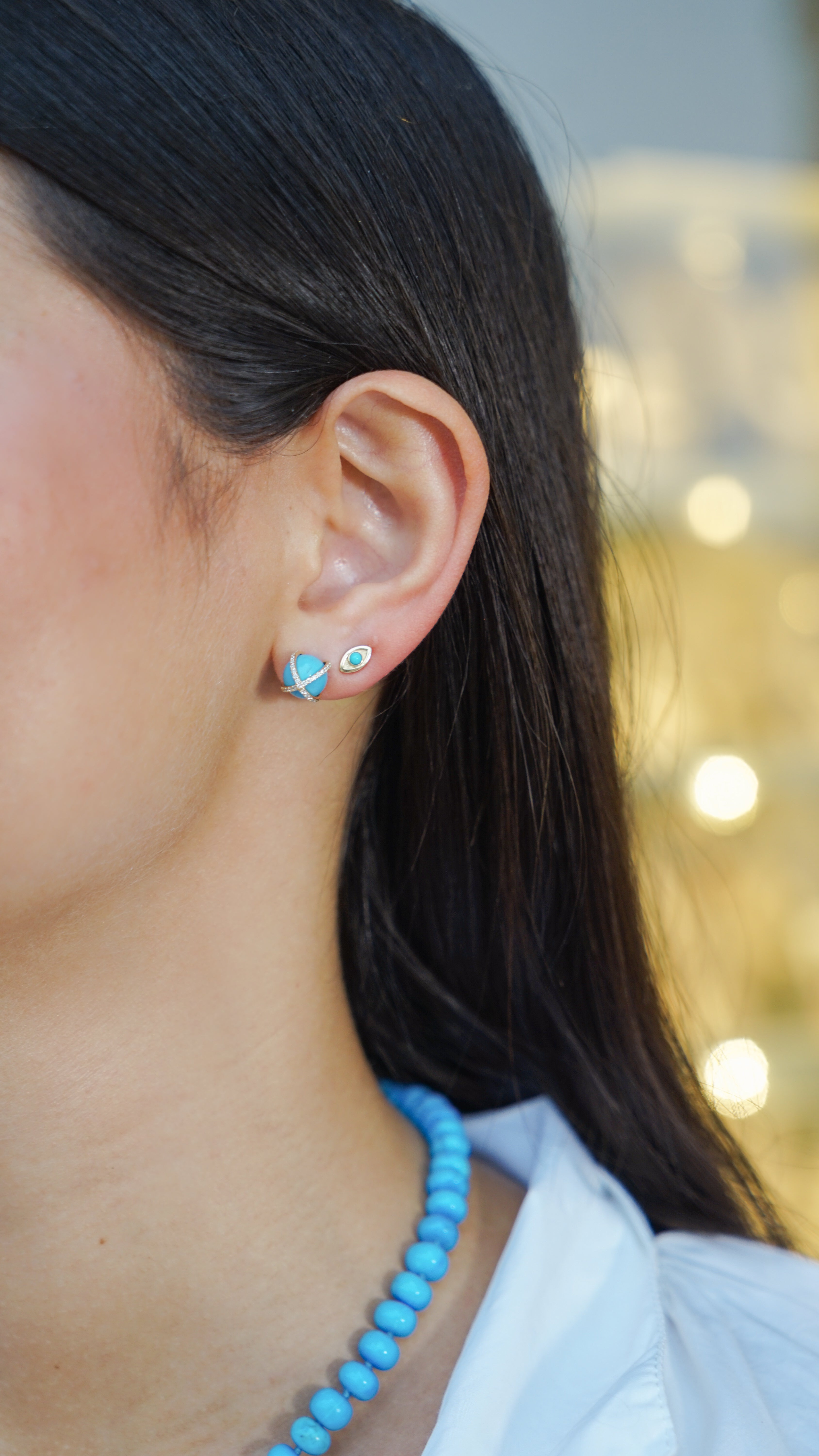 14k Turquiose Cage Studs with Diamonds