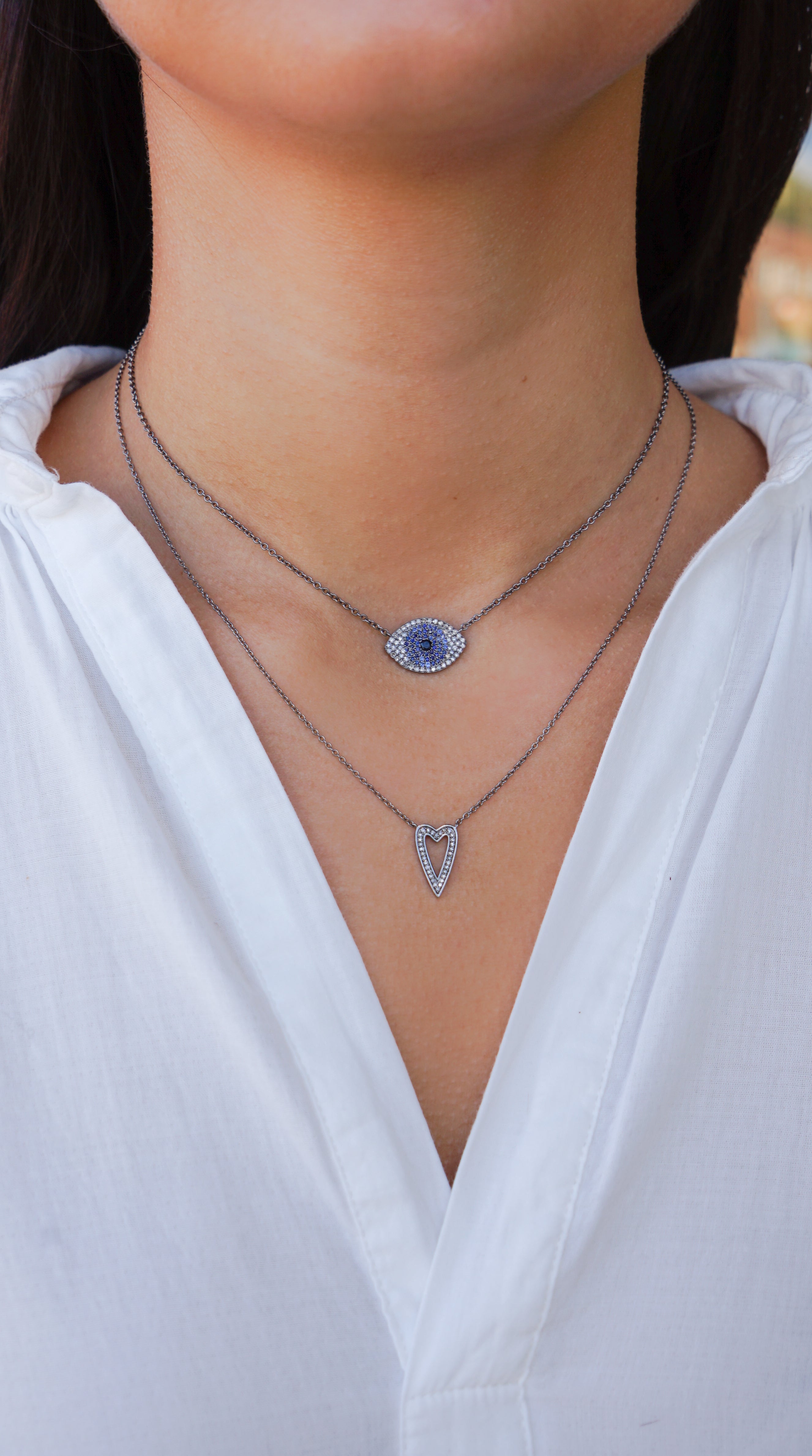 SS Open Heart Necklace with Diamonds
