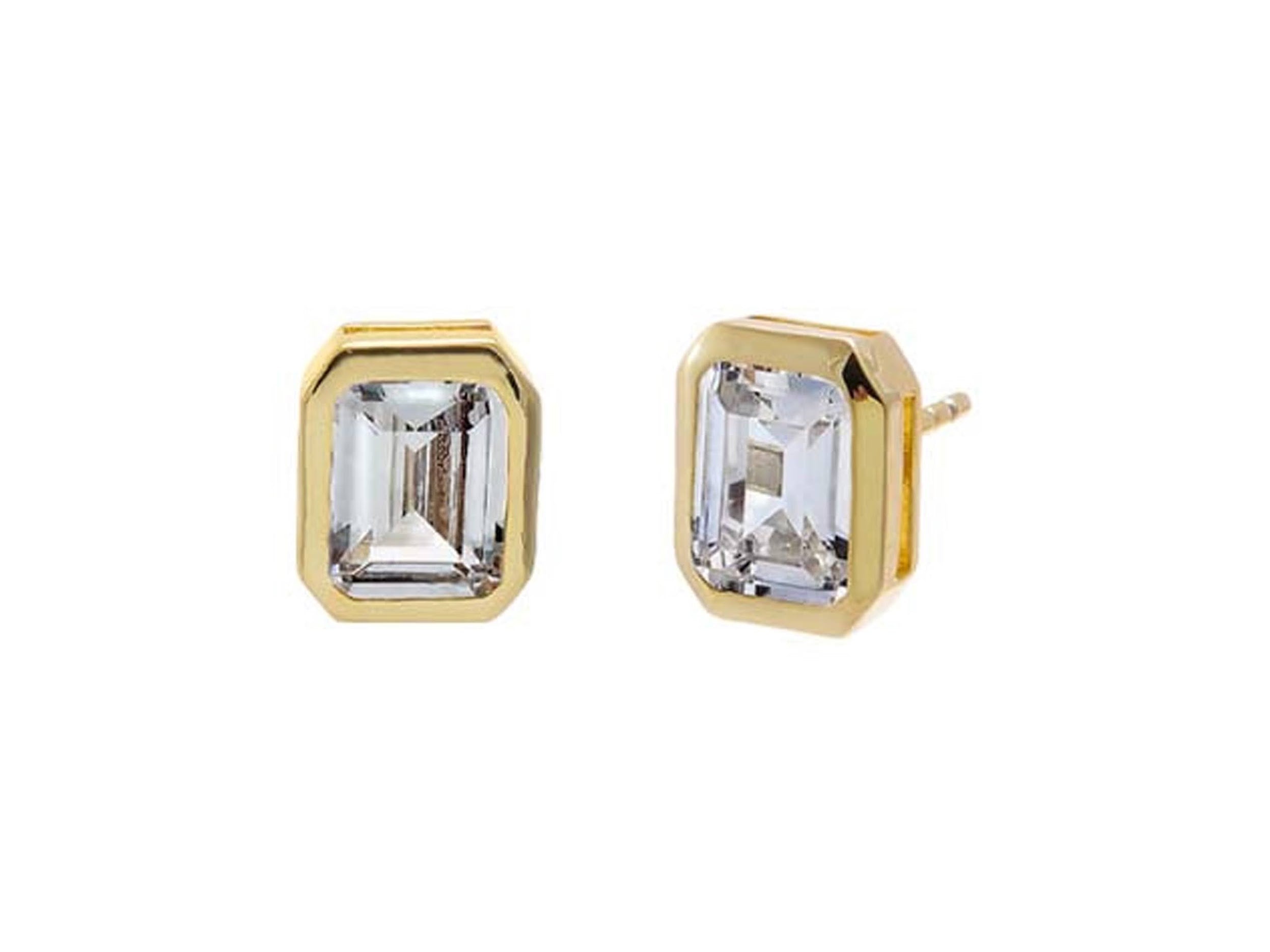 Bezel-Set Emerald-Cut CZ Studs