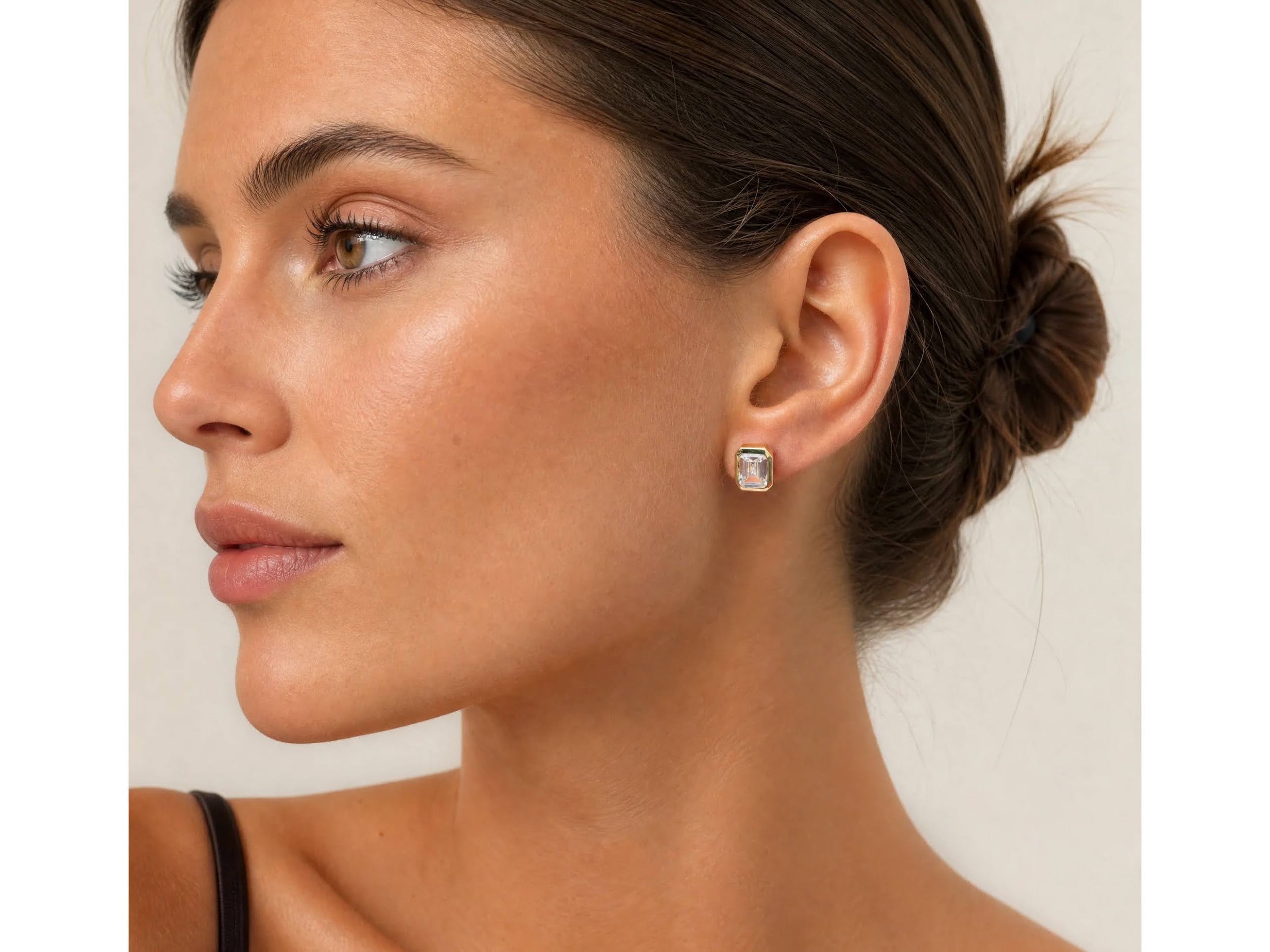 Bezel-Set Emerald-Cut CZ Studs