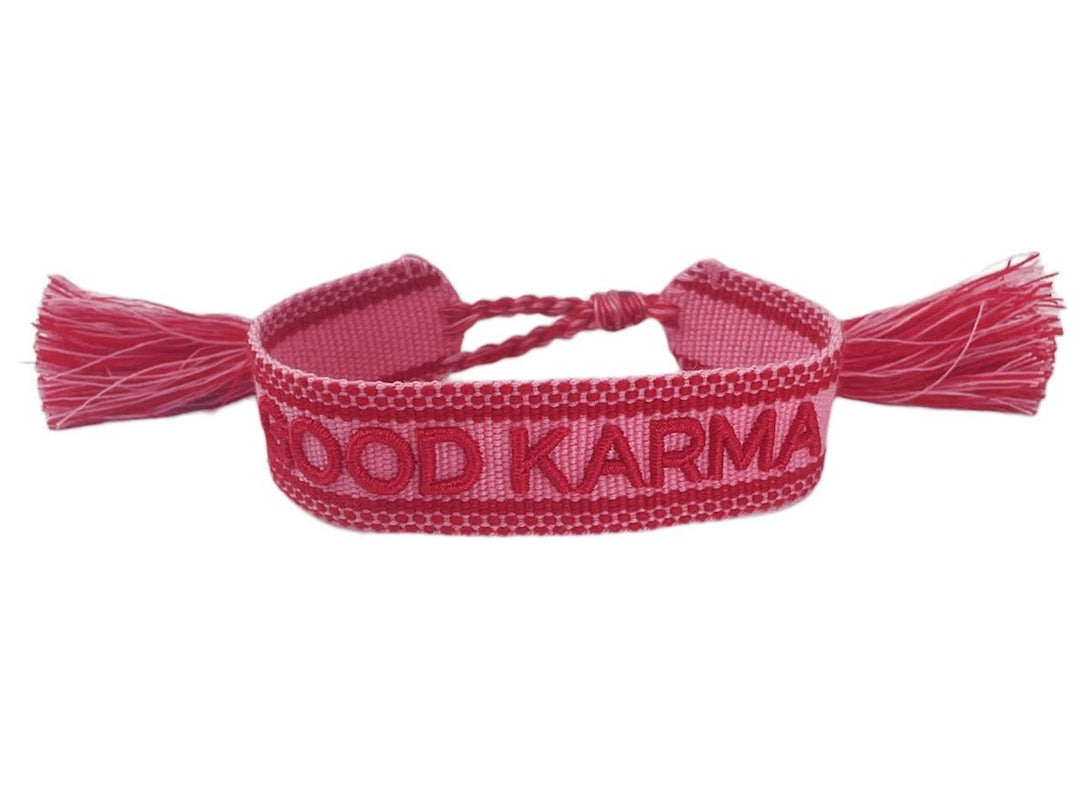 Woven Pink and Red Good Karma Bracelet