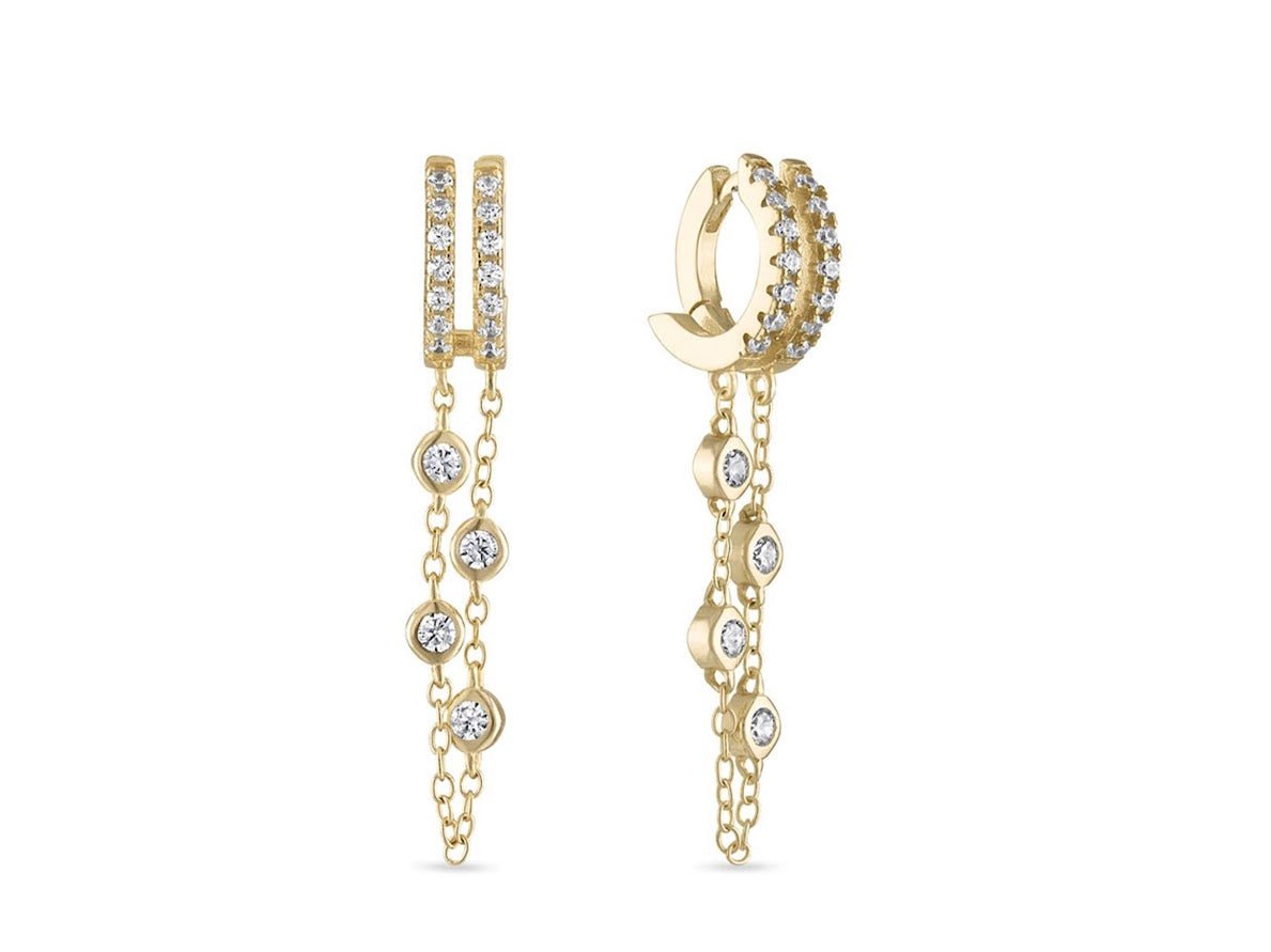 Gold Double Dangle Chain Huggie Earrings