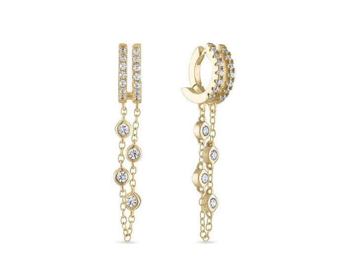 Gold Double Dangle Chain Huggie Earrings