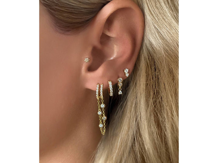 Gold Double Dangle Chain Huggie Earrings