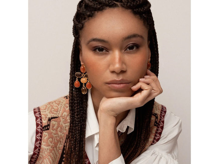 Orange and Brown Drop Earrings