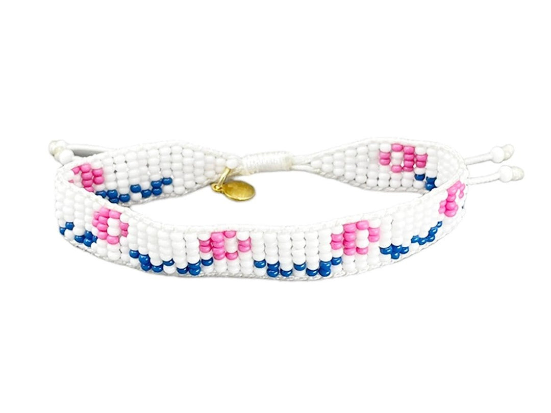 Beaded Pink, Blue, and White Beaded Floral Bracelet