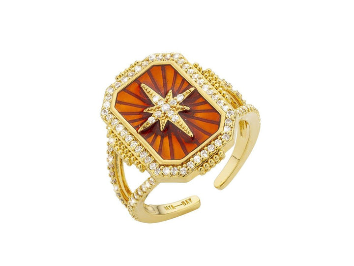 Orange Enamel and Cubic Zirconia Adjustable Ring.