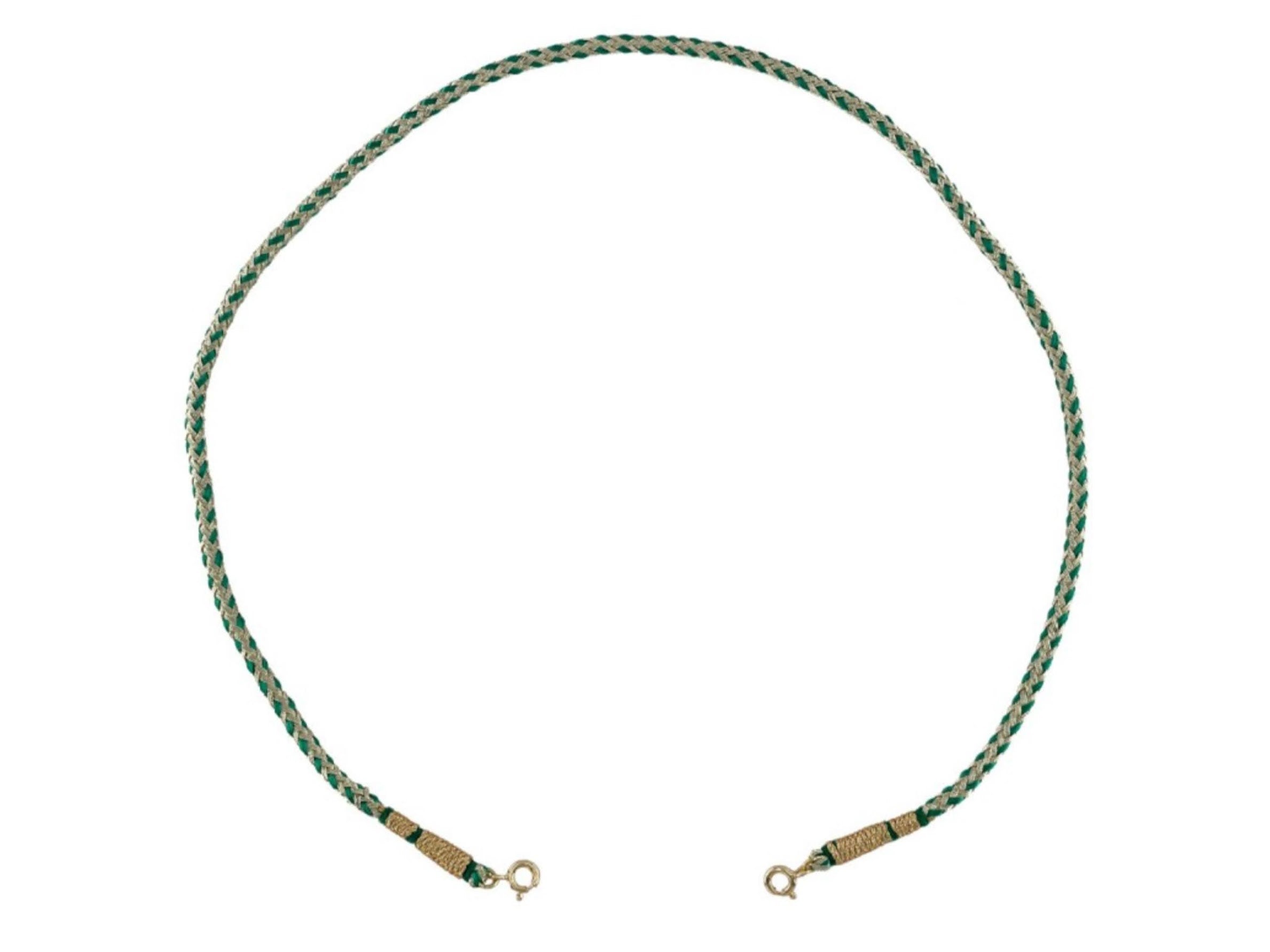 Green Amethyst and Diamonds Eye Charm on Lurex Cord