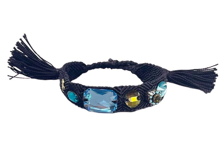 Black Handwoven Bracelet with Crystals