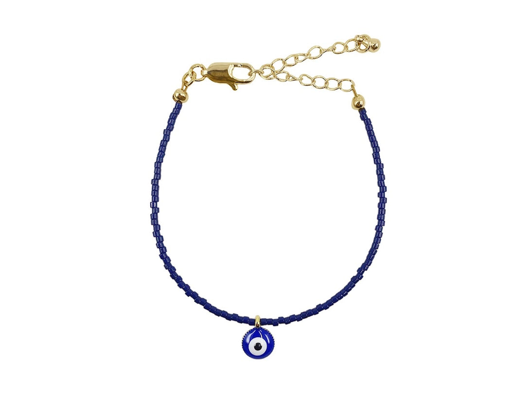 Navy Seed Bead Bracelet with Evil Eye