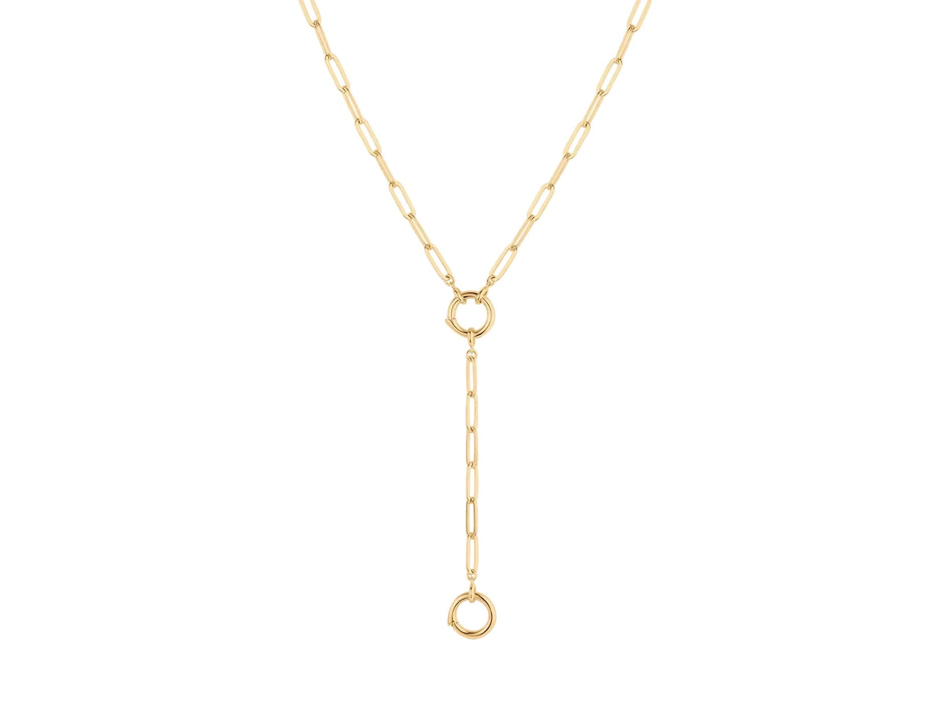 Gold Lariat Chain Necklace with Charm Holders