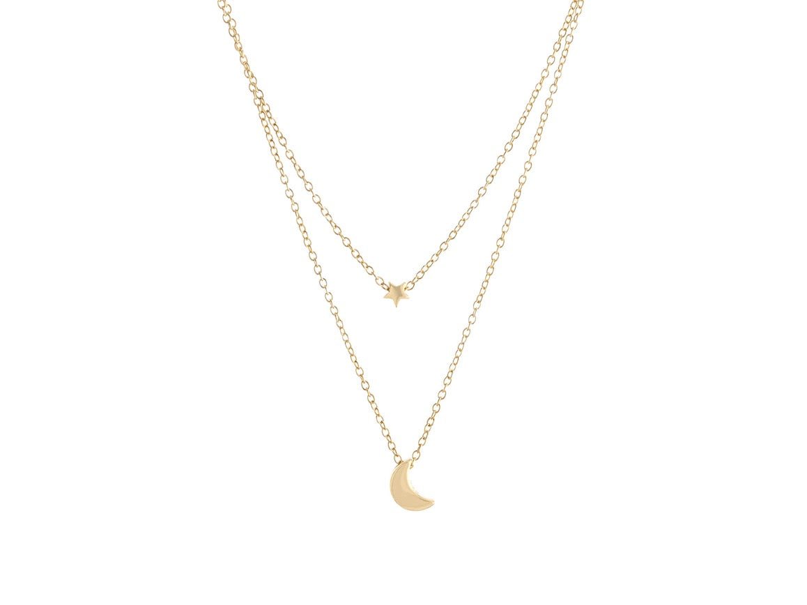 Moon and Star Double Strand Necklace
