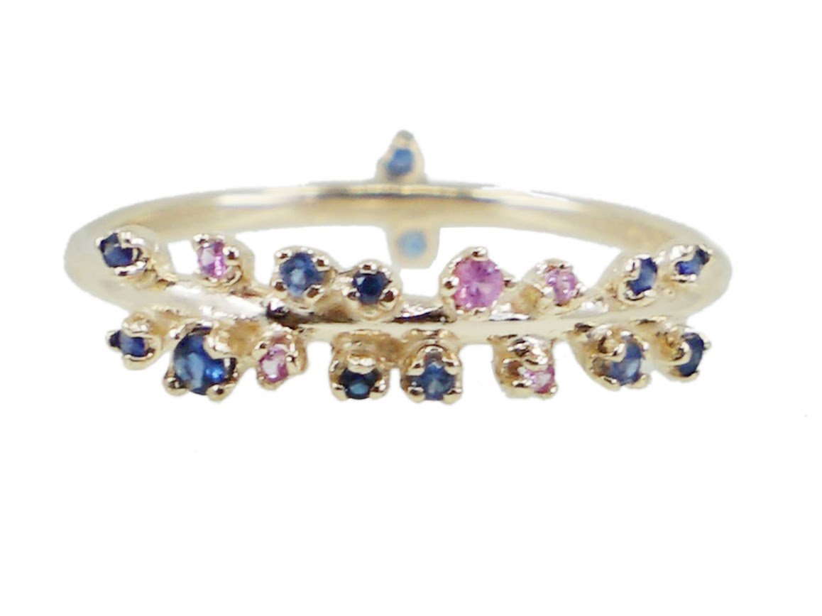 14k Blue and Pink Sapphire Ring