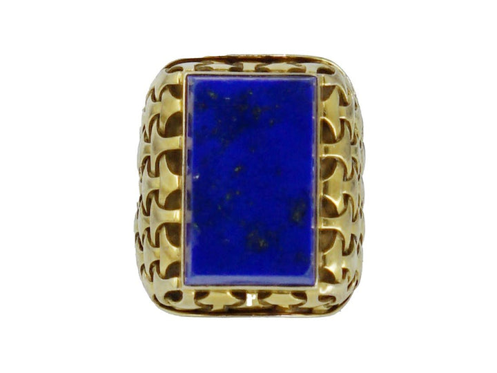 14k Yellow Gold Basketweave Lapis Ring