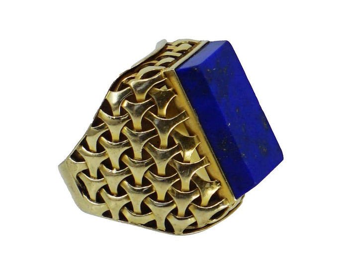 14k Yellow Gold Basketweave Lapis Ring