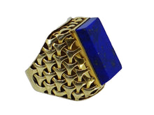Load image into Gallery viewer, 14k Yellow Gold Basketweave Lapis Ring
