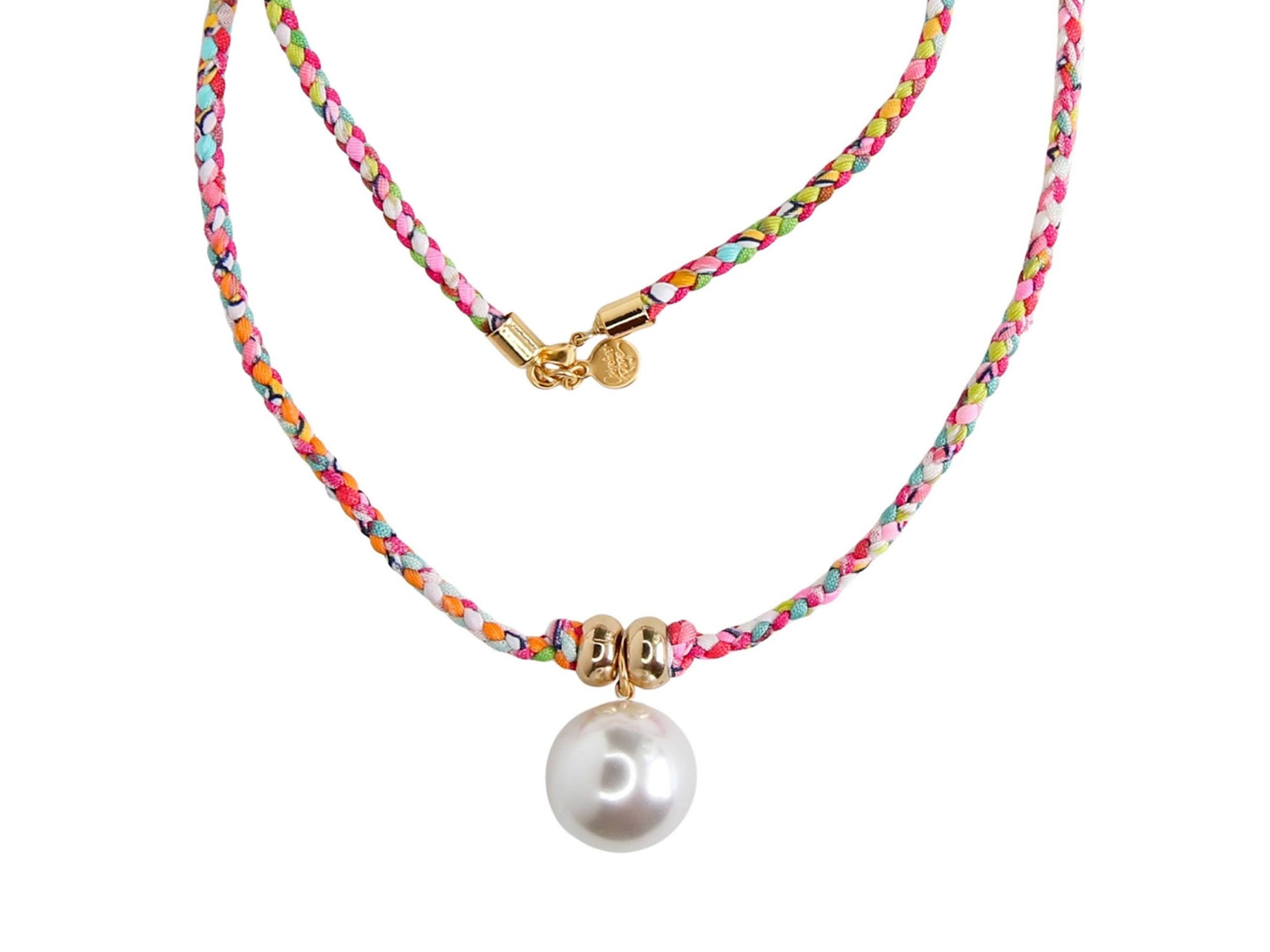 Pink Braided Necklace with Pearl