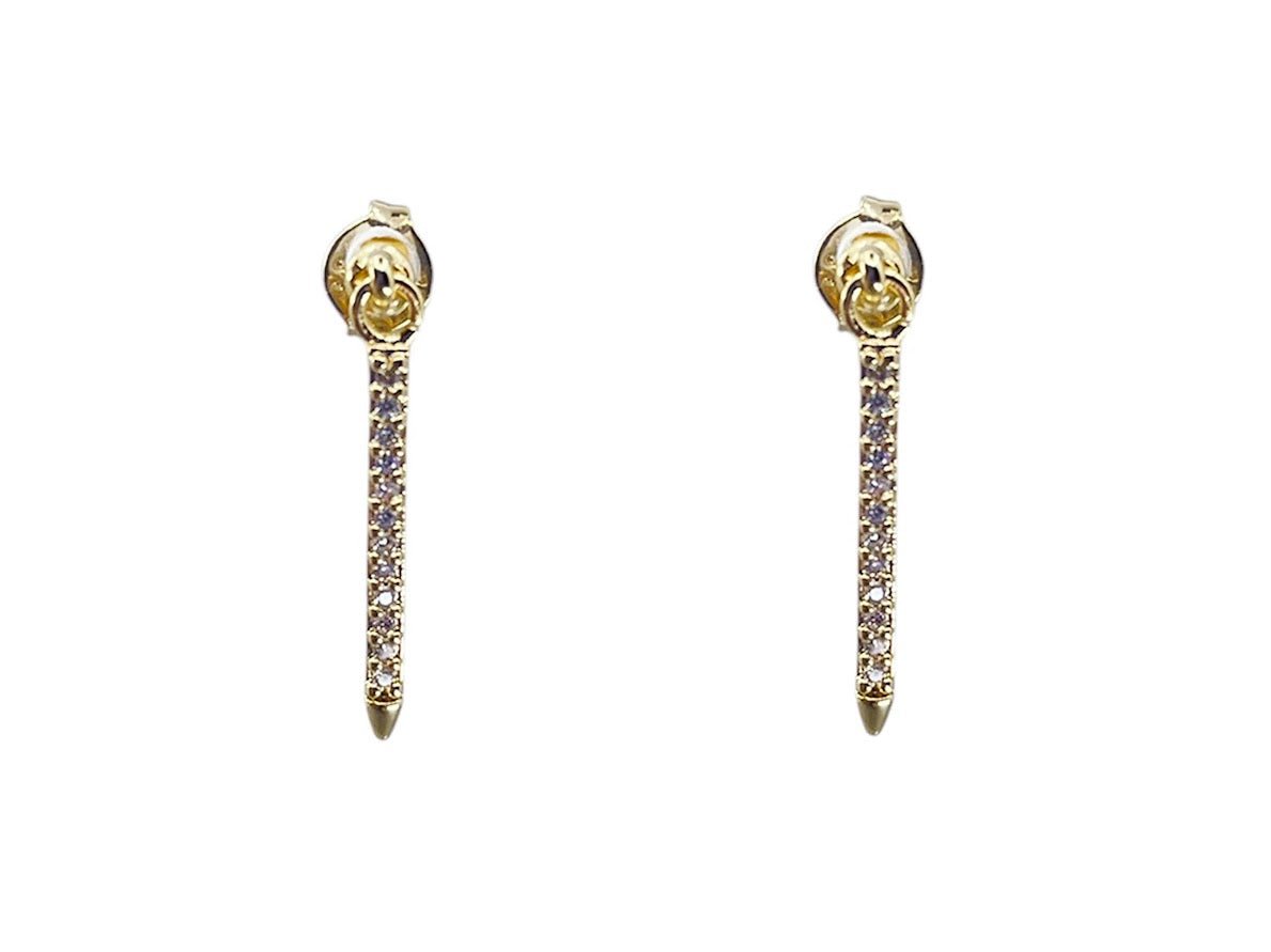 Long Gold Spear Drop Earrings with CZs