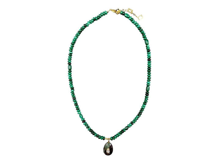 Malachite Charm on Malachite Beads Necklace