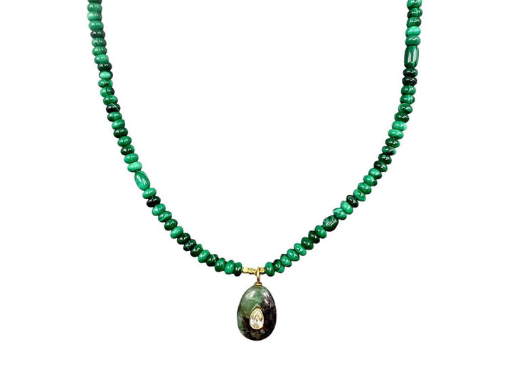 Malachite Charm on Malachite Beads Necklace