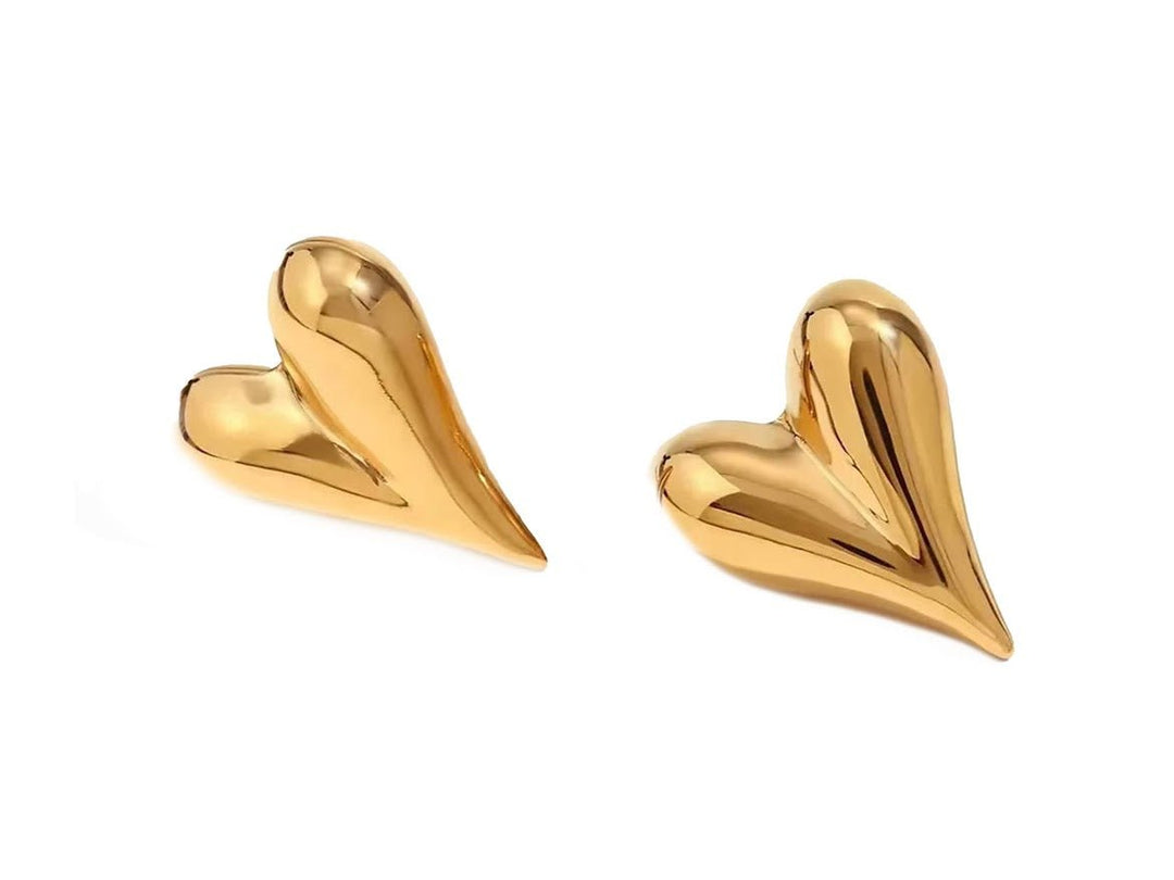 Gold Puffy Elongated Heart Earrings