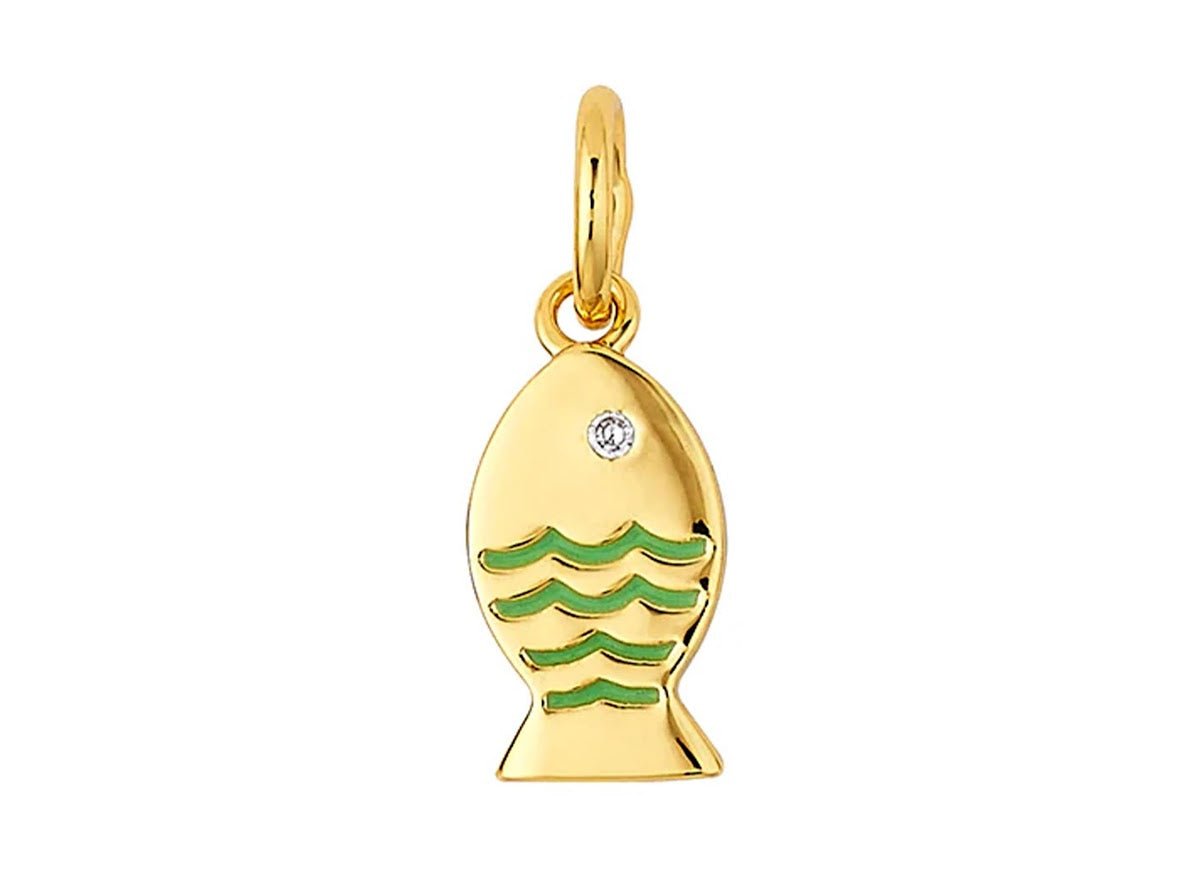 Mini Fish Charm with Seafoam Enamel and CZ