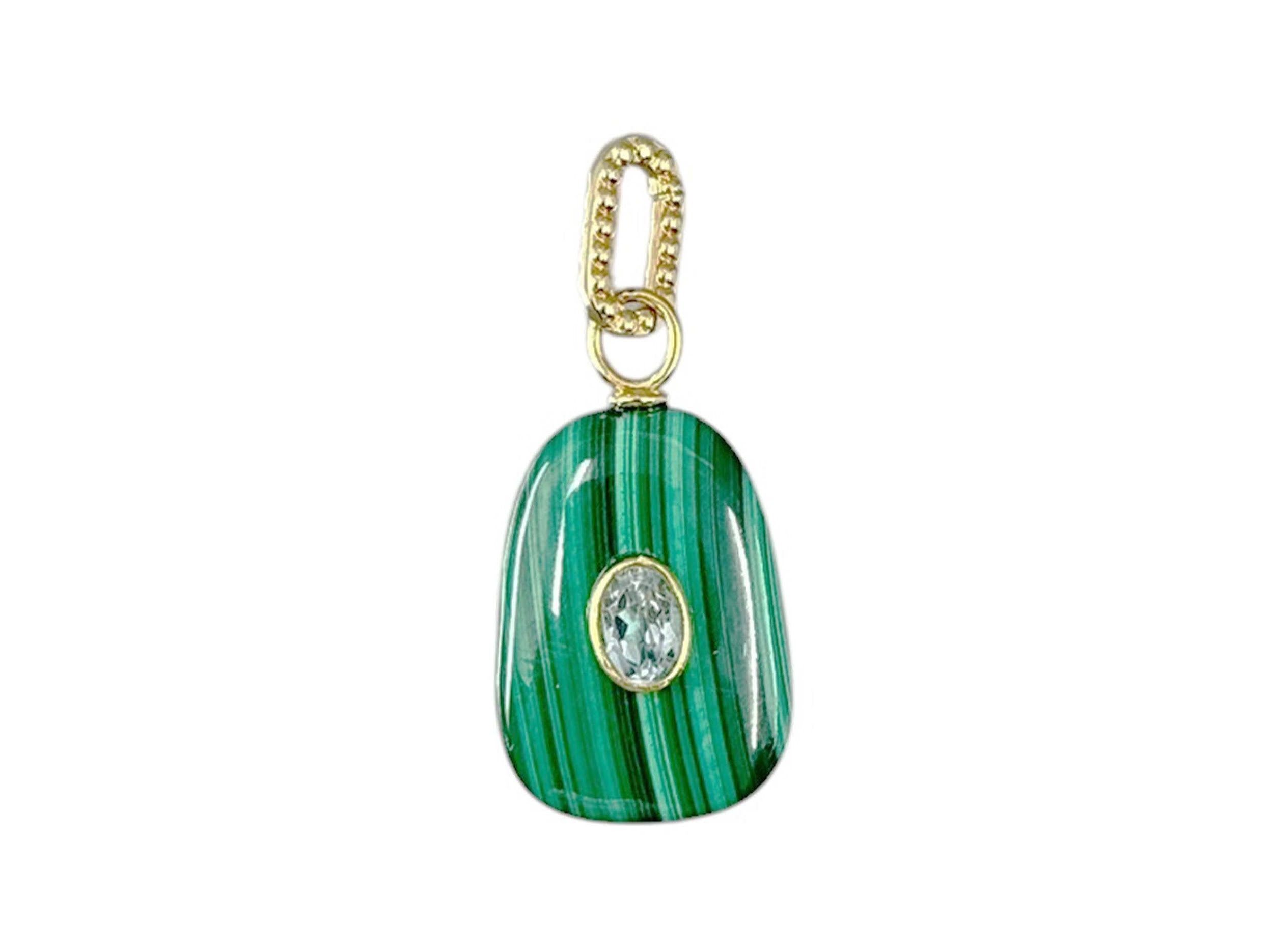 Malachite Charm with Oval Blue Topaz
