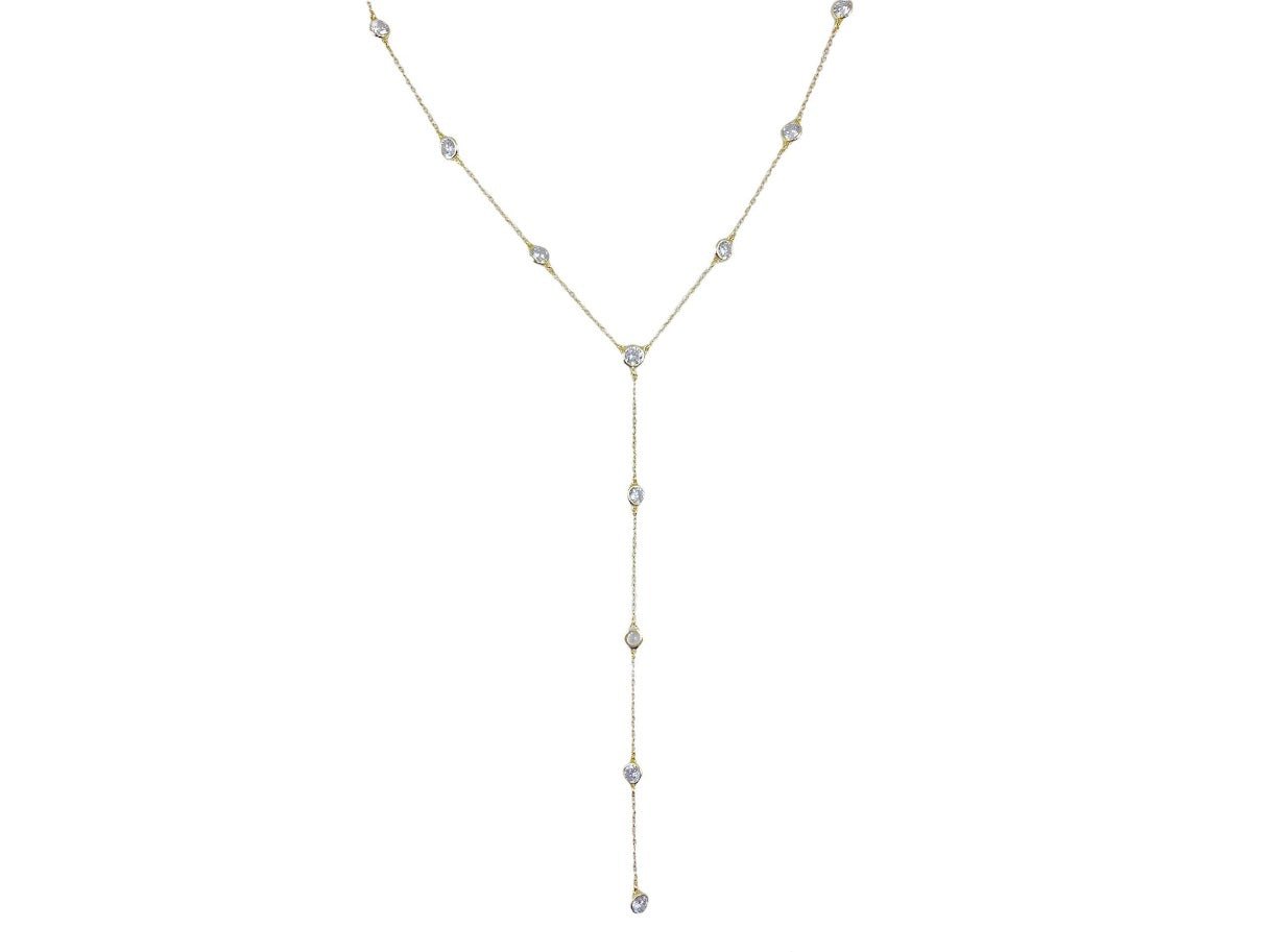 Simple Y Necklace with Bezel CZ Accents