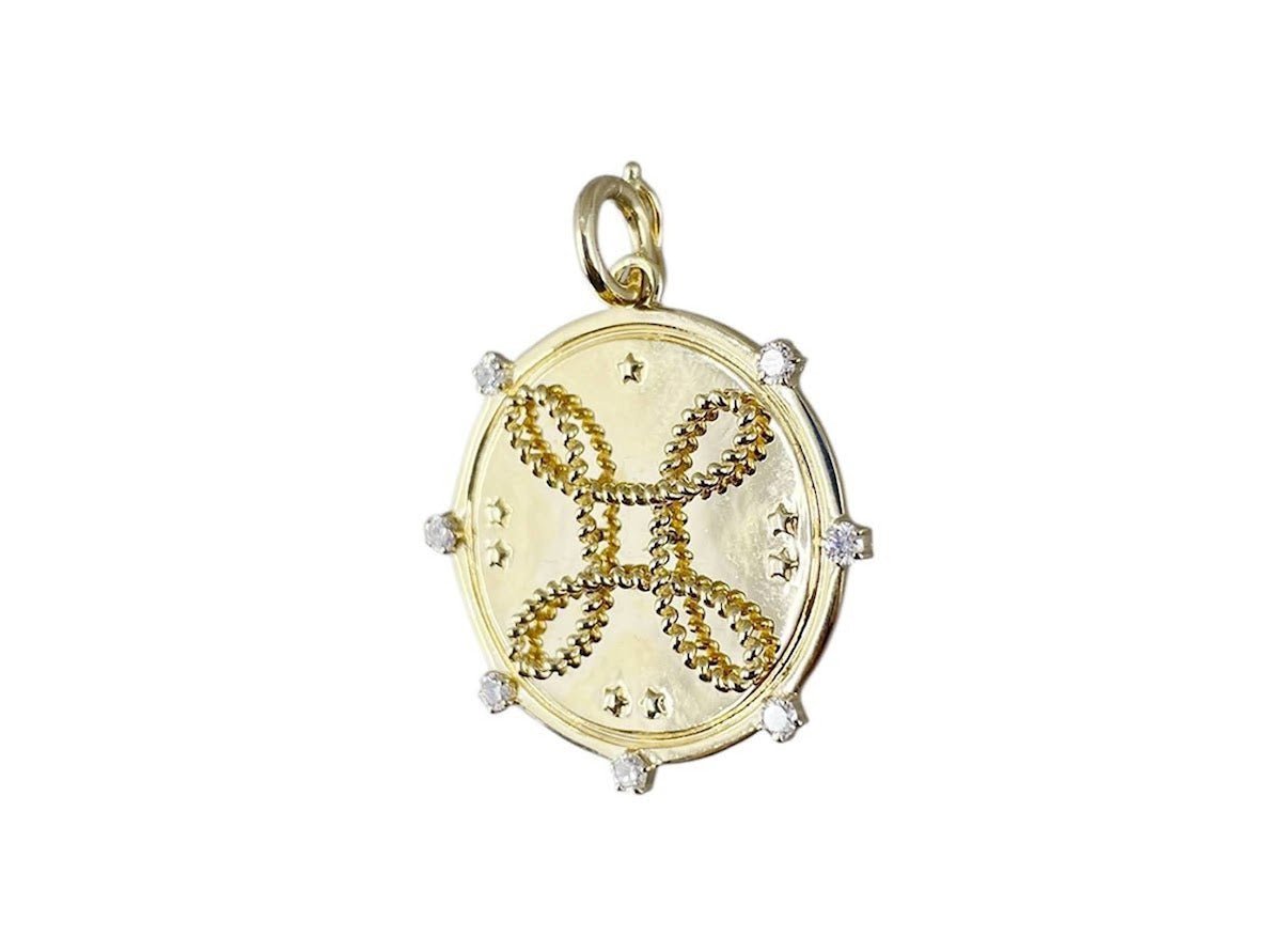 14k Large Round Pendant with Diamonds