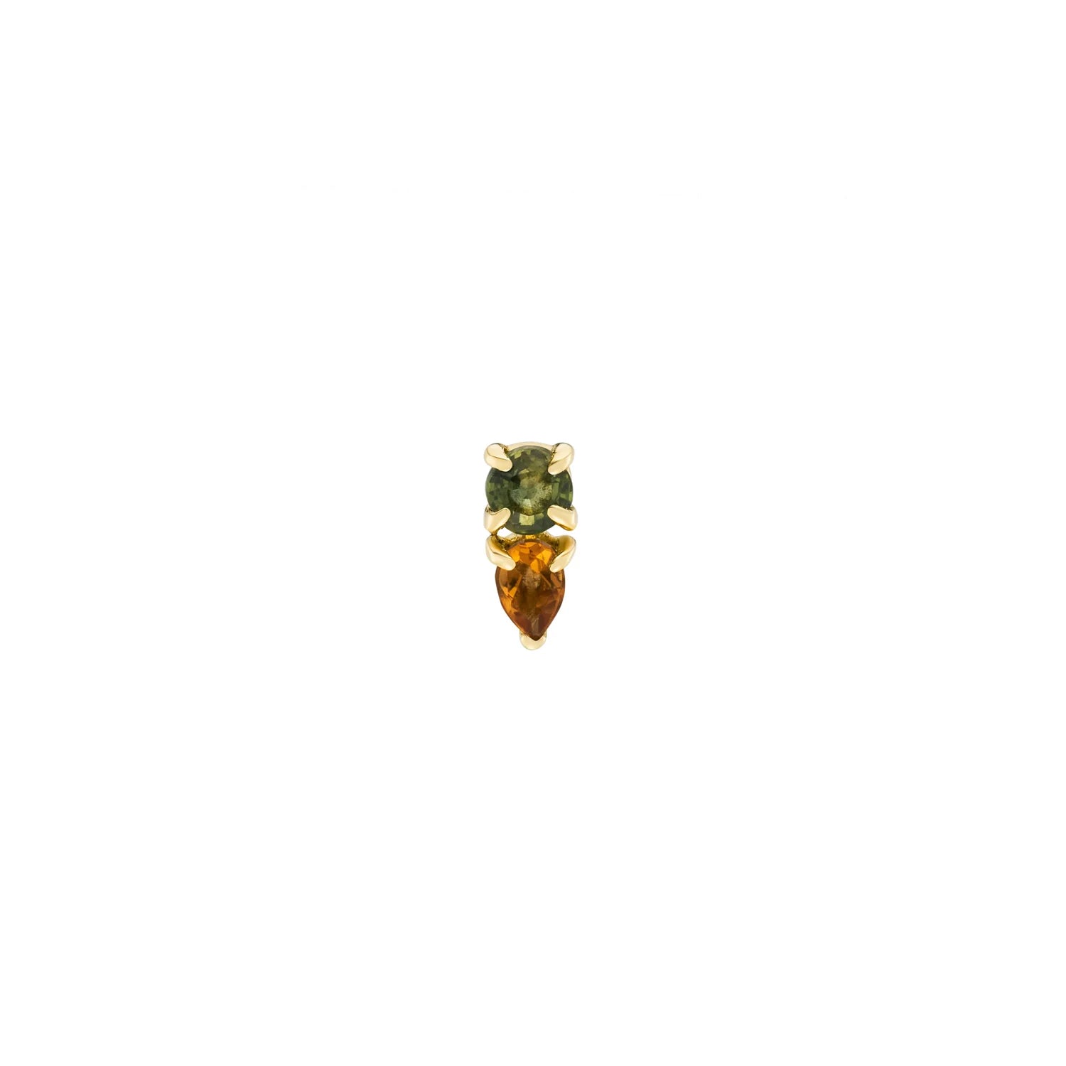 9k Green Tourmaline and Citrine Stud Earring