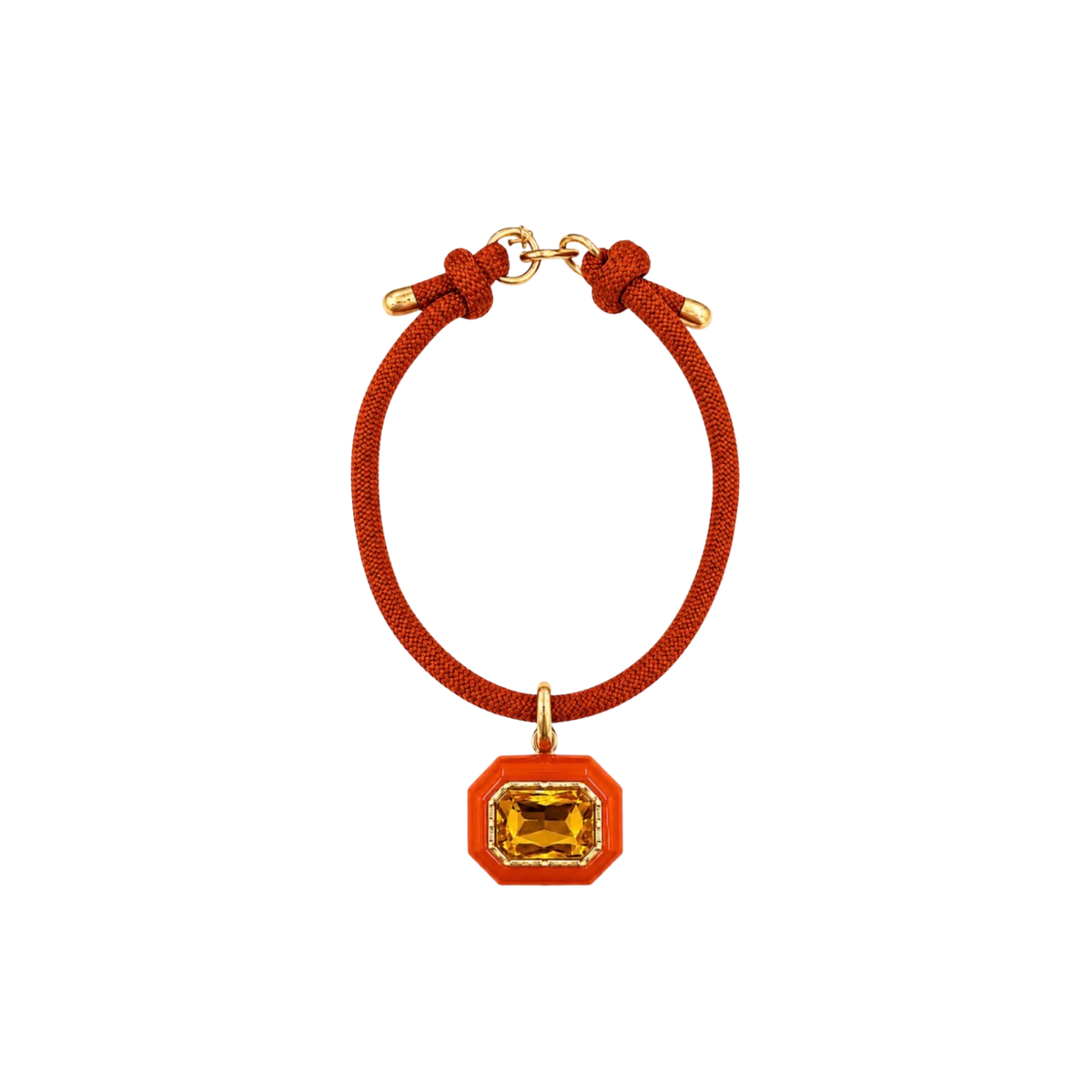 Orange Resin and Topaz Crystal Octagonal Charm Necklace