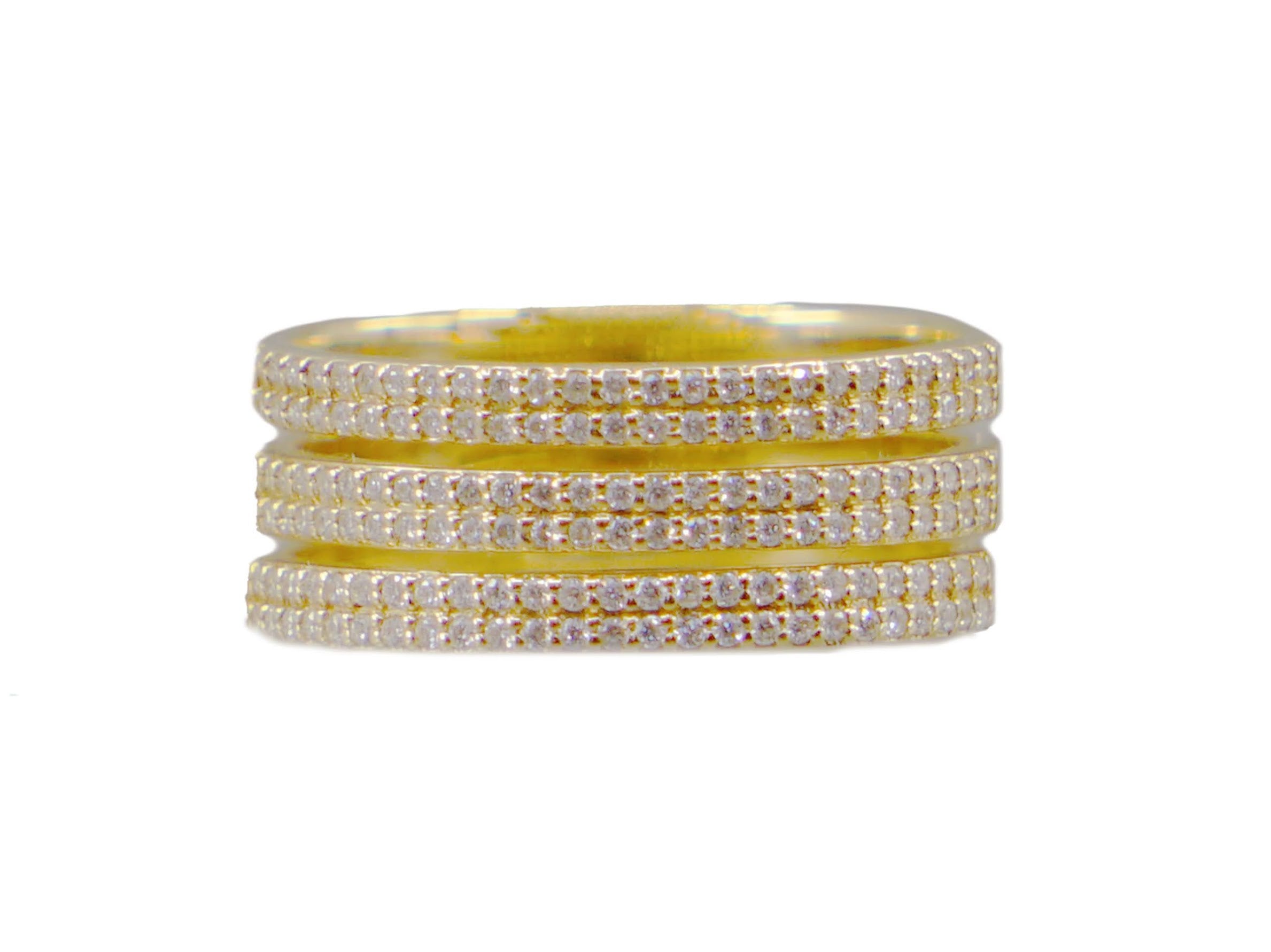 14k 3 Row Band Ring with Diamonds