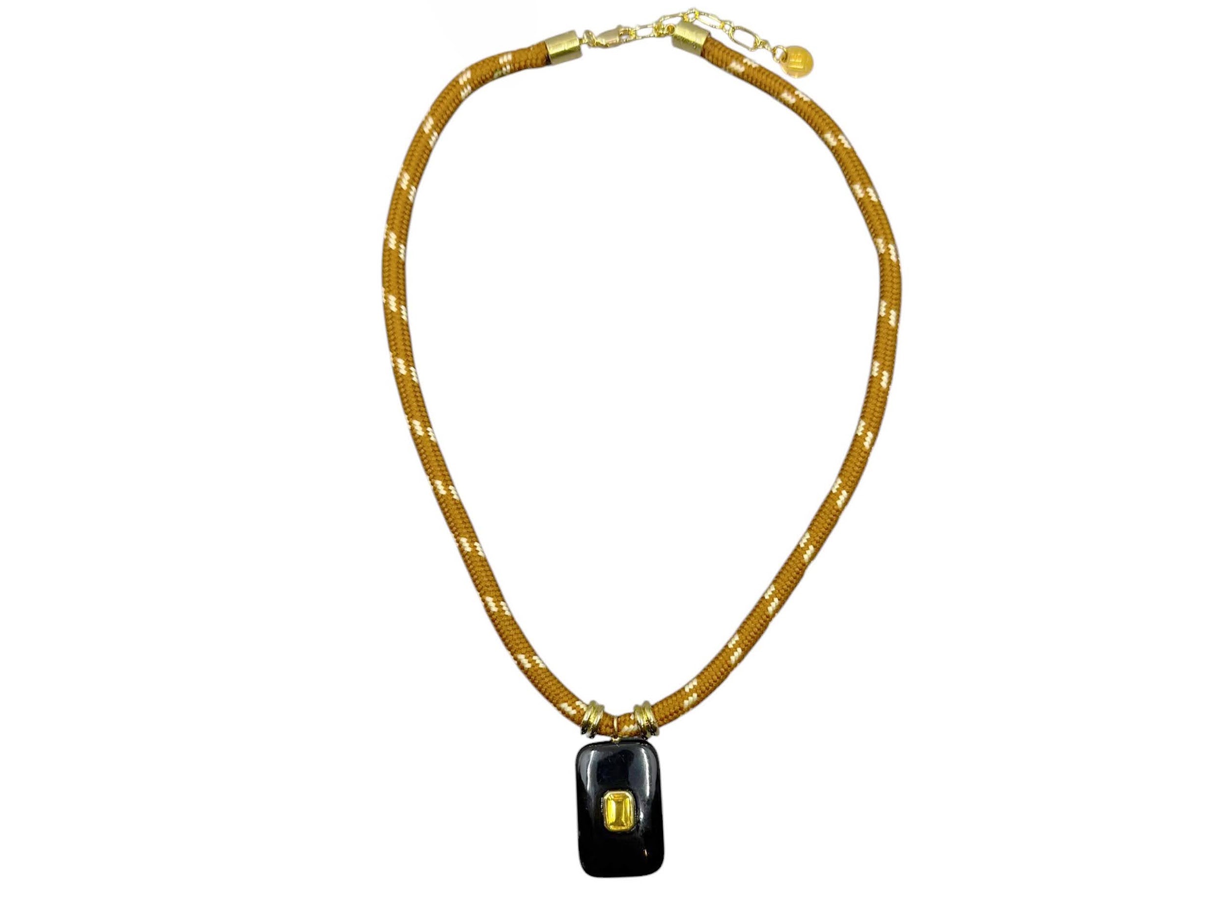 Black Onyx and Lemon Quartz on Paracord Necklace