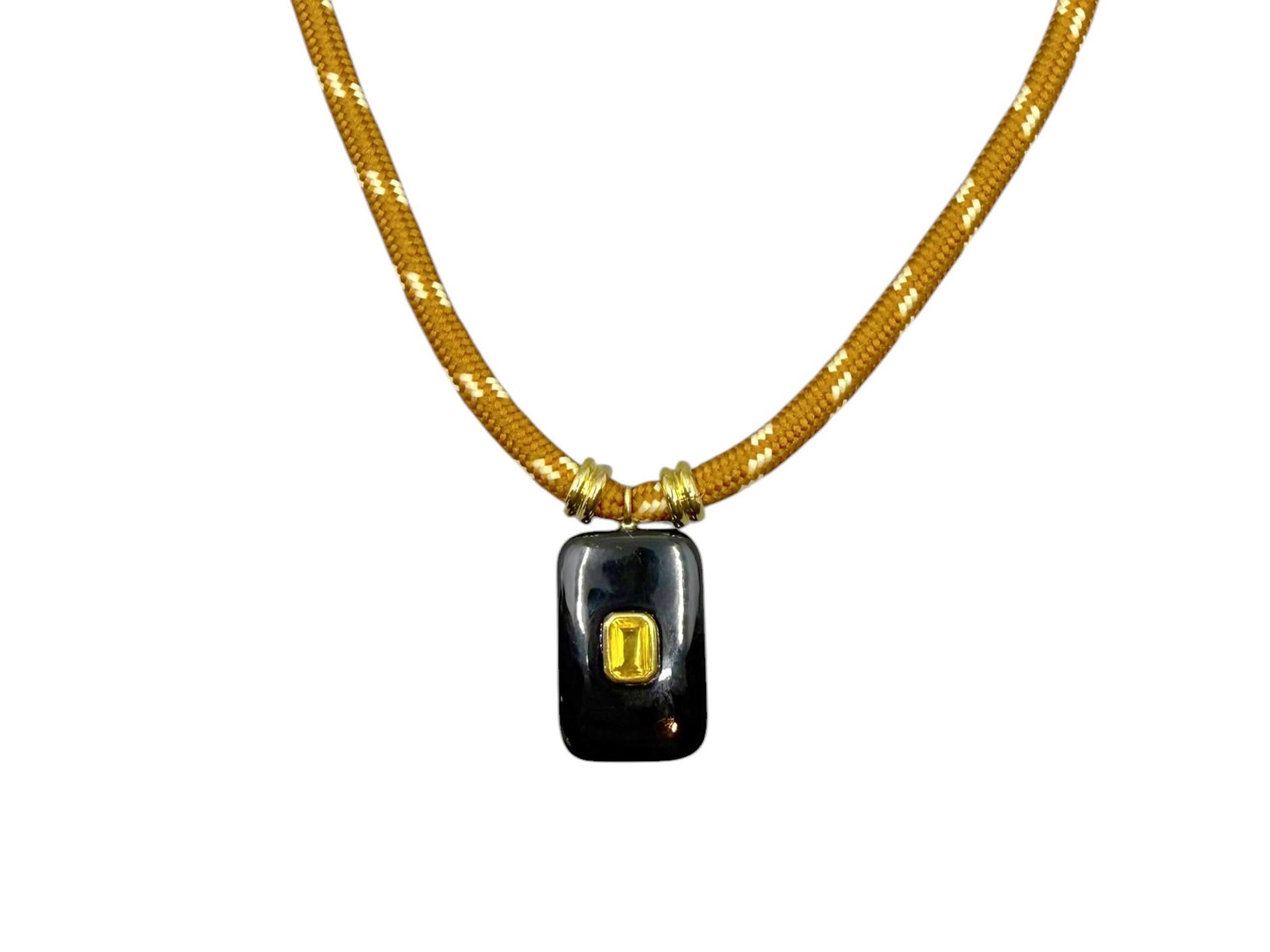 Black Onyx and Lemon Quartz on Paracord Necklace