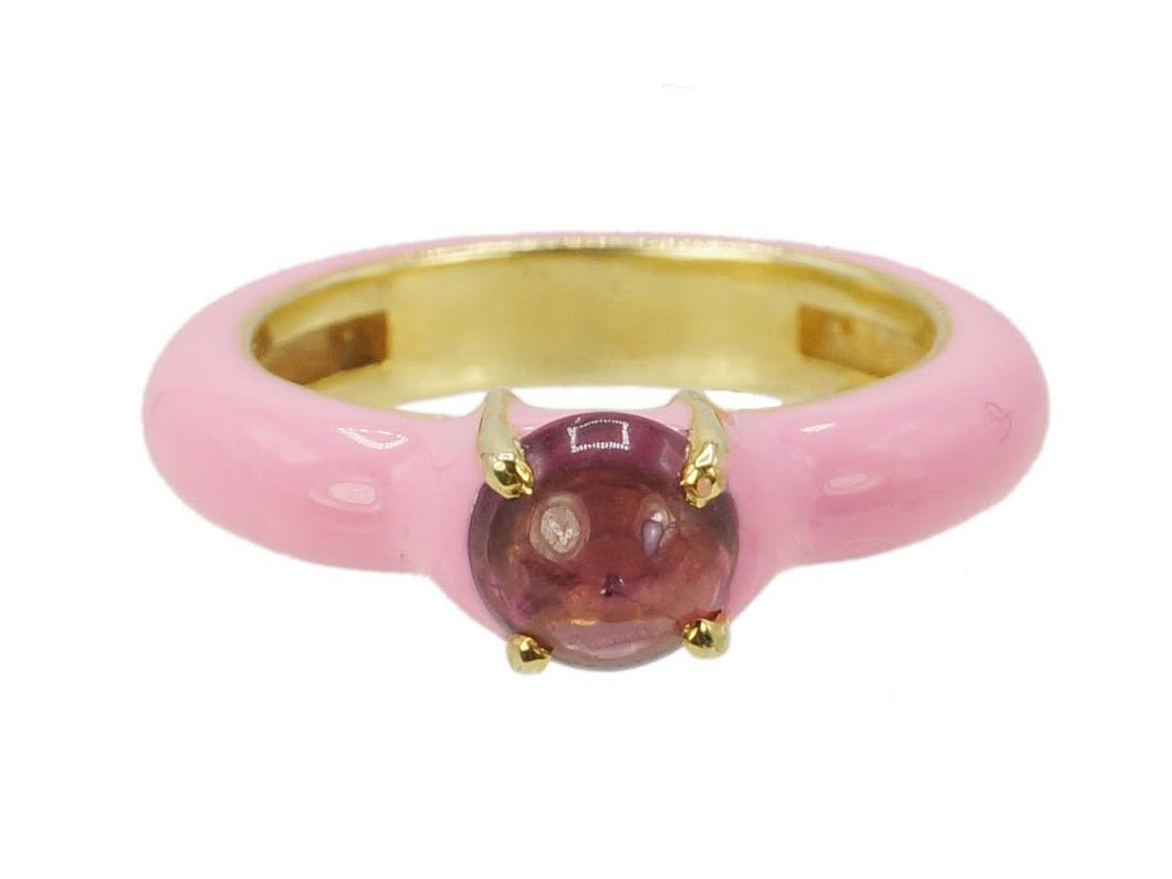 Pink Enamel Ring with Round Pink Tourmaline