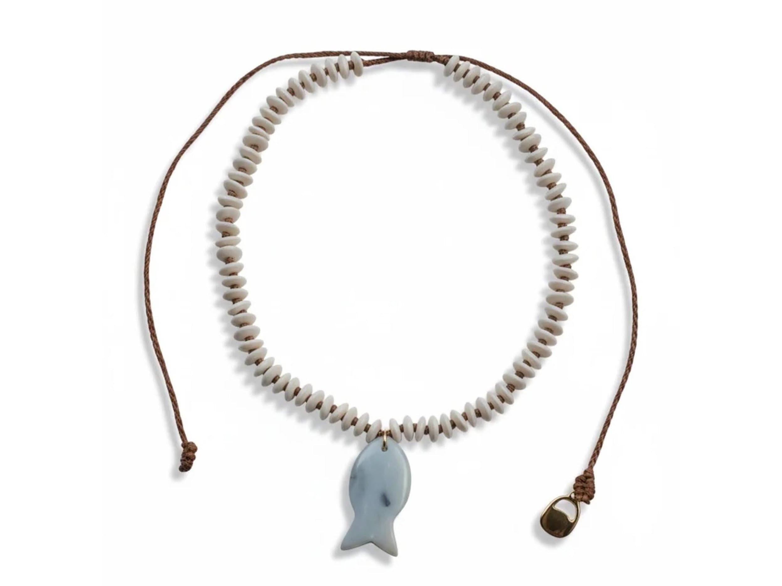 Bone and Brass Necklace with Amazonite Fish Charm