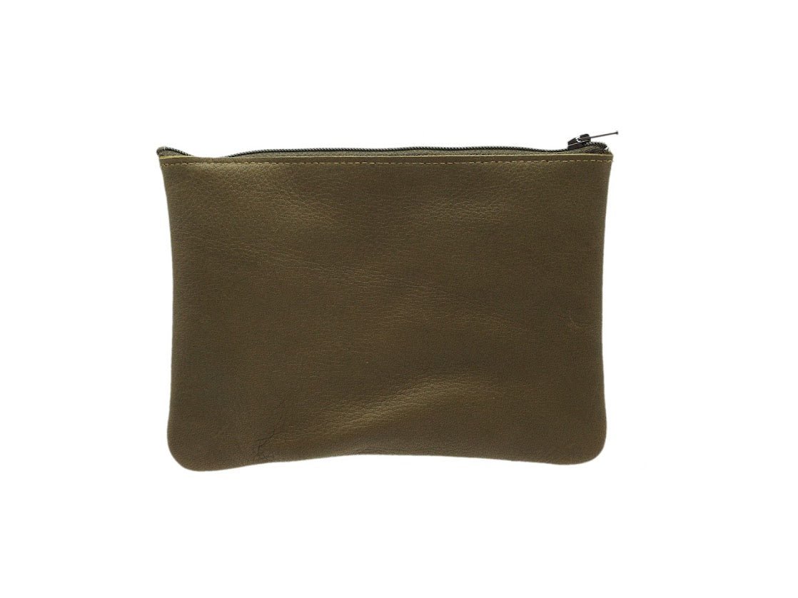 Medium Flat Zip Pouch in Olive.
