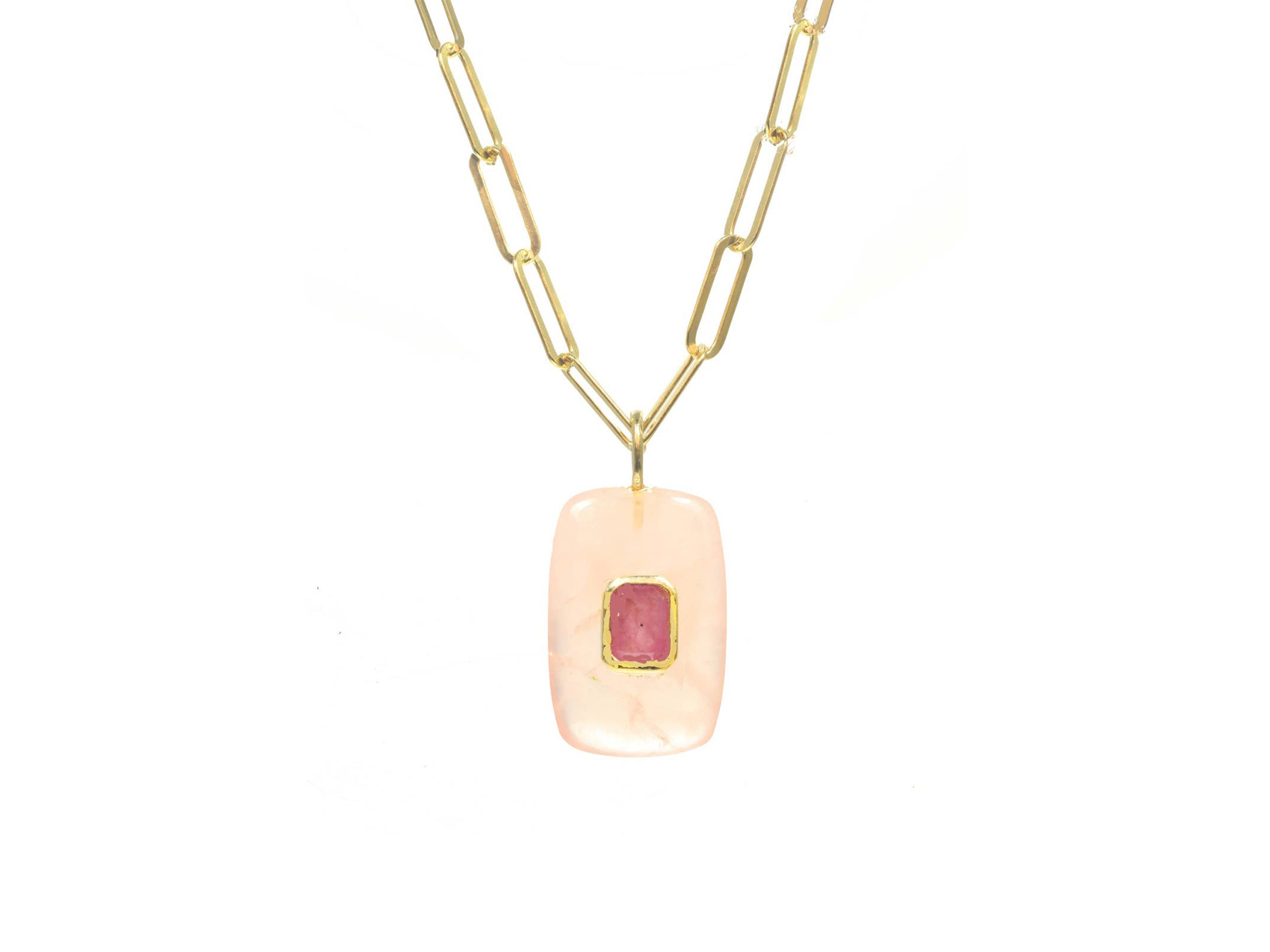 Rose Quartz and Tourmaline Pendant Necklace
