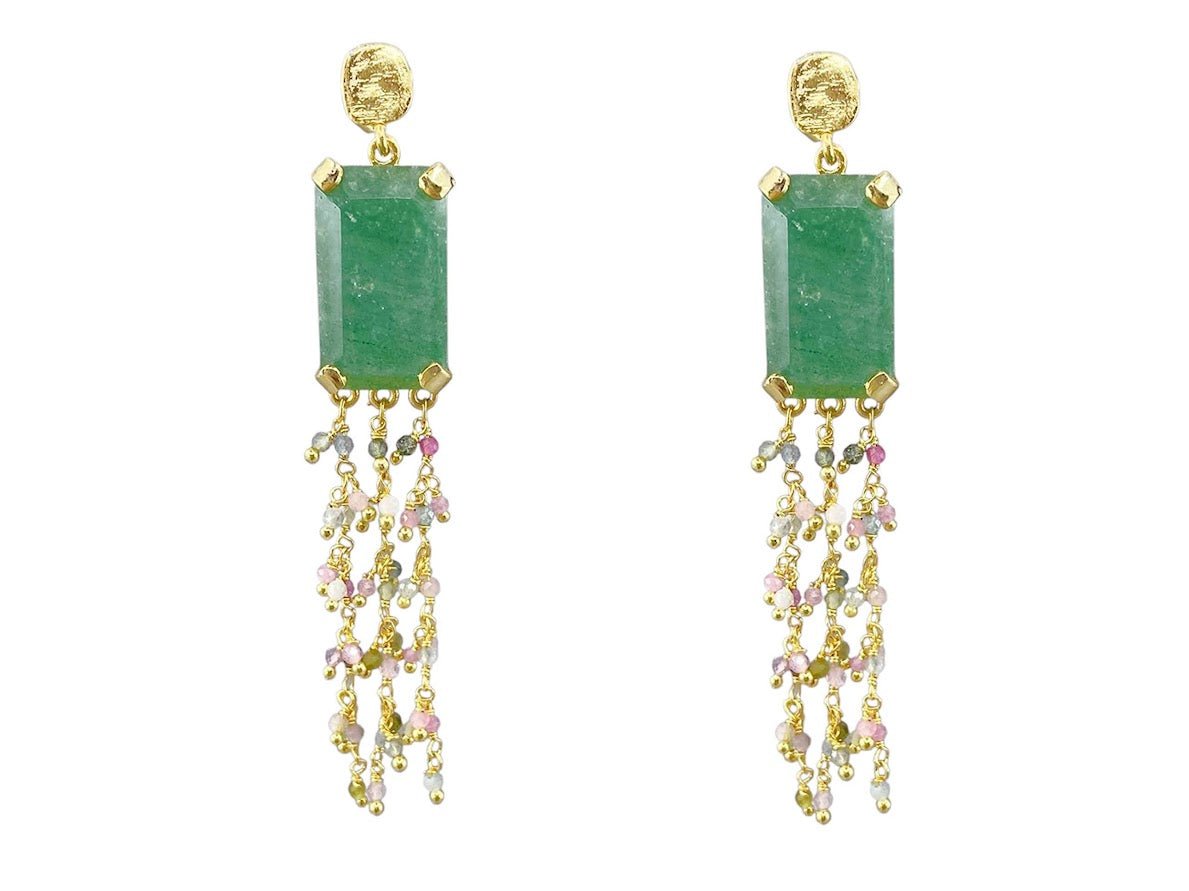 Green Aventurine and Green Tourmaline Drop Earrings