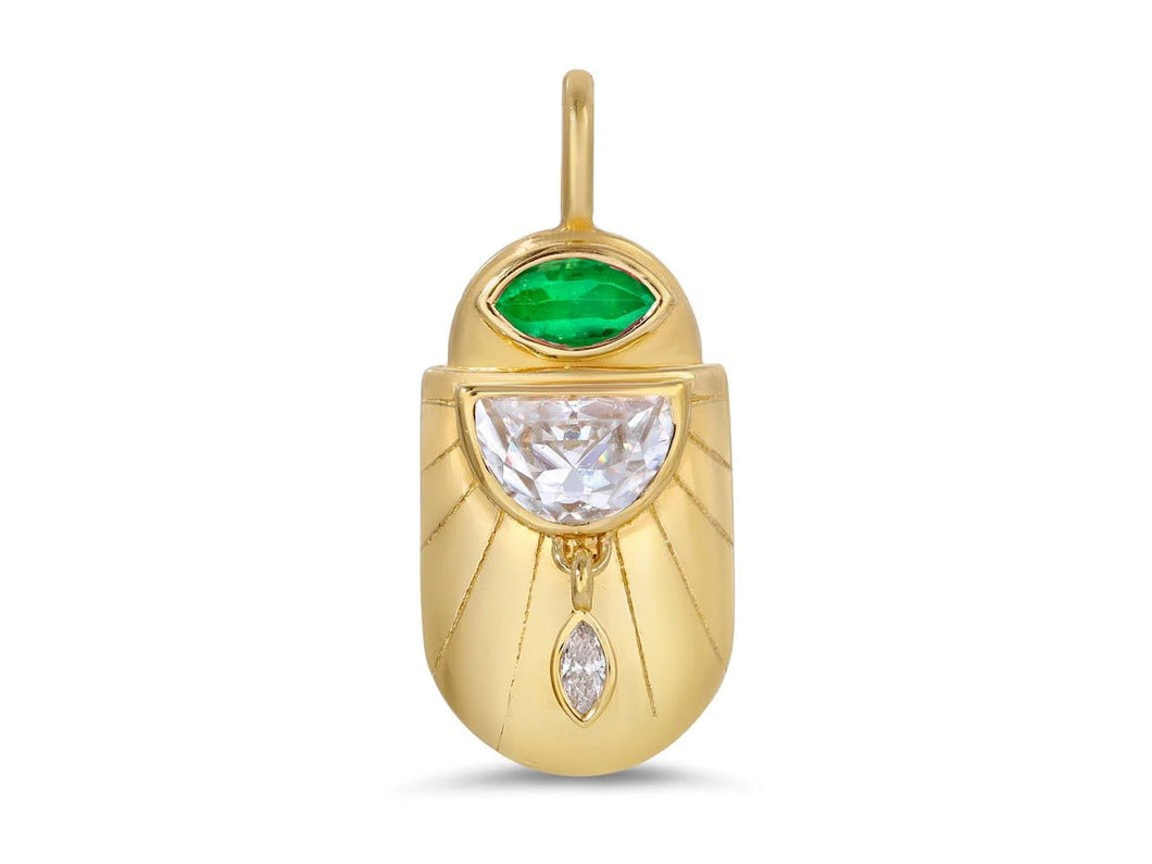 14k Diamond and Emerald Scarab Pendant