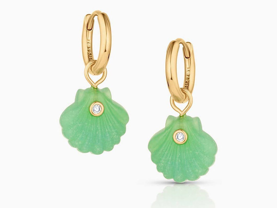 Chrysoprase Scallop Shell Huggie Hoops with CZs