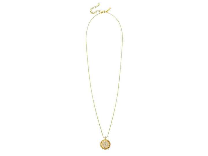 Gold Flower Disc Necklace with CZs