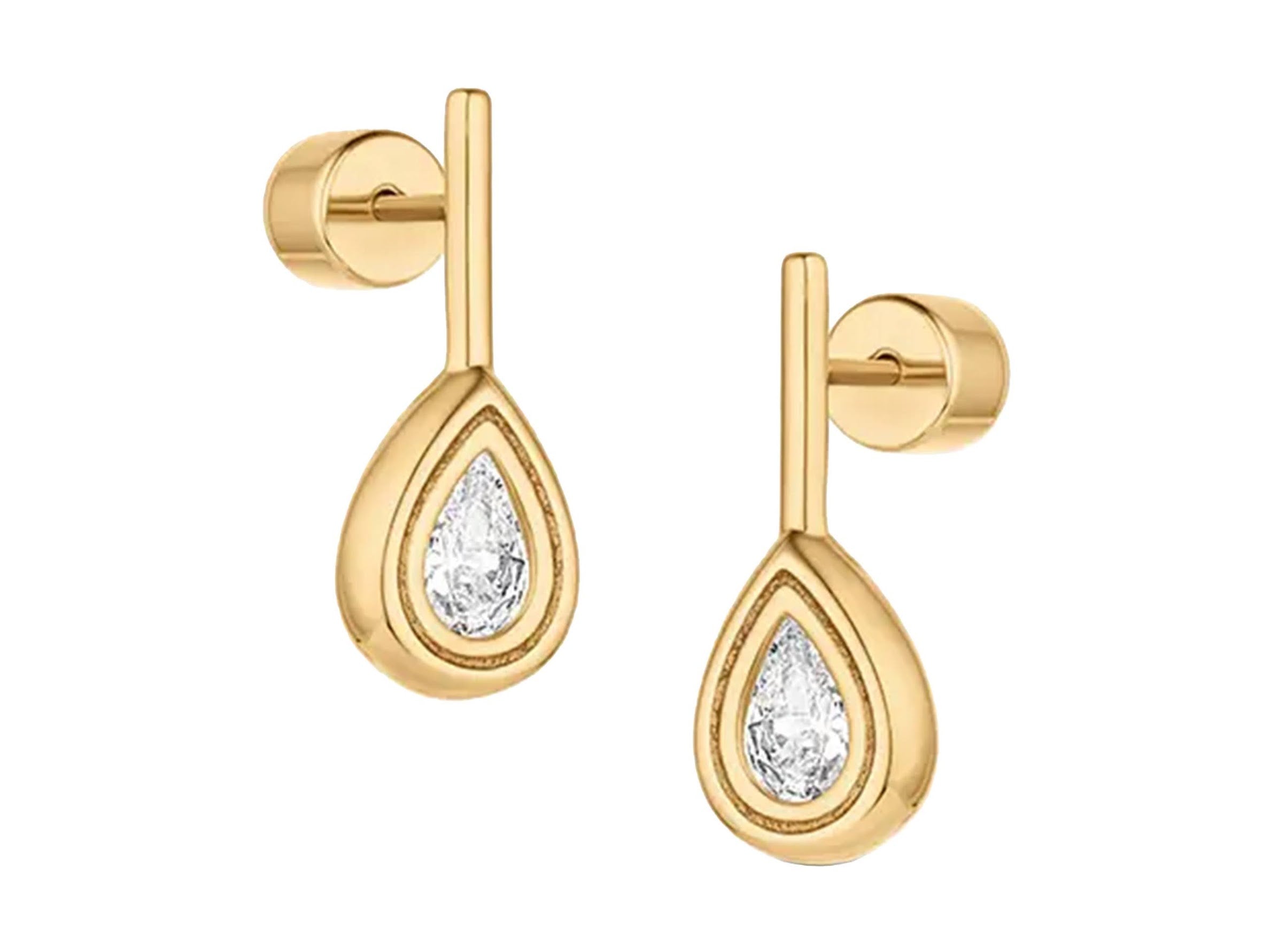 Gold Teardrop CZ Stud Earrings